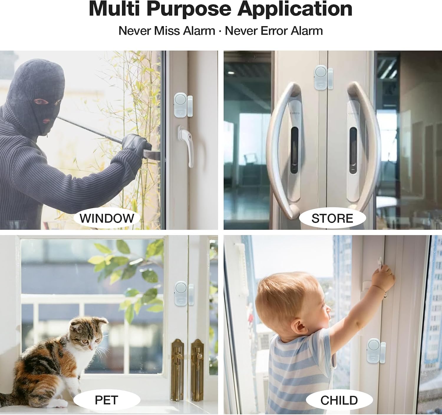 Door Window Alarm, 90DB Door Alarms for Kids Safety, Door Window Burglar Alarm-Window Pool Alarms for Home Security (2 Pack)