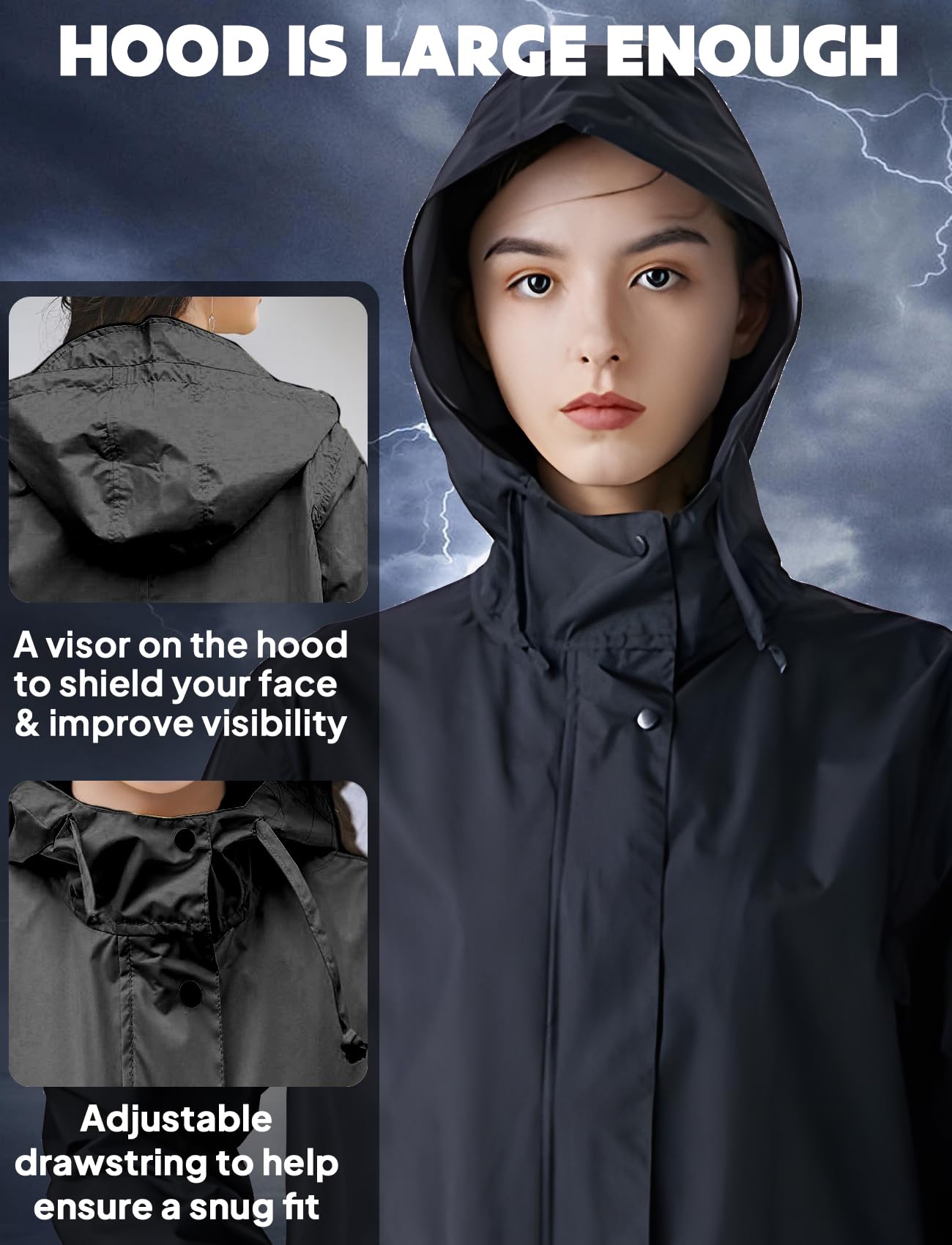 ANYOO Chubasquero Poncho de Lluvia con Capucha para Mujer, Impermeable Largo y Ligero para Aire Libre