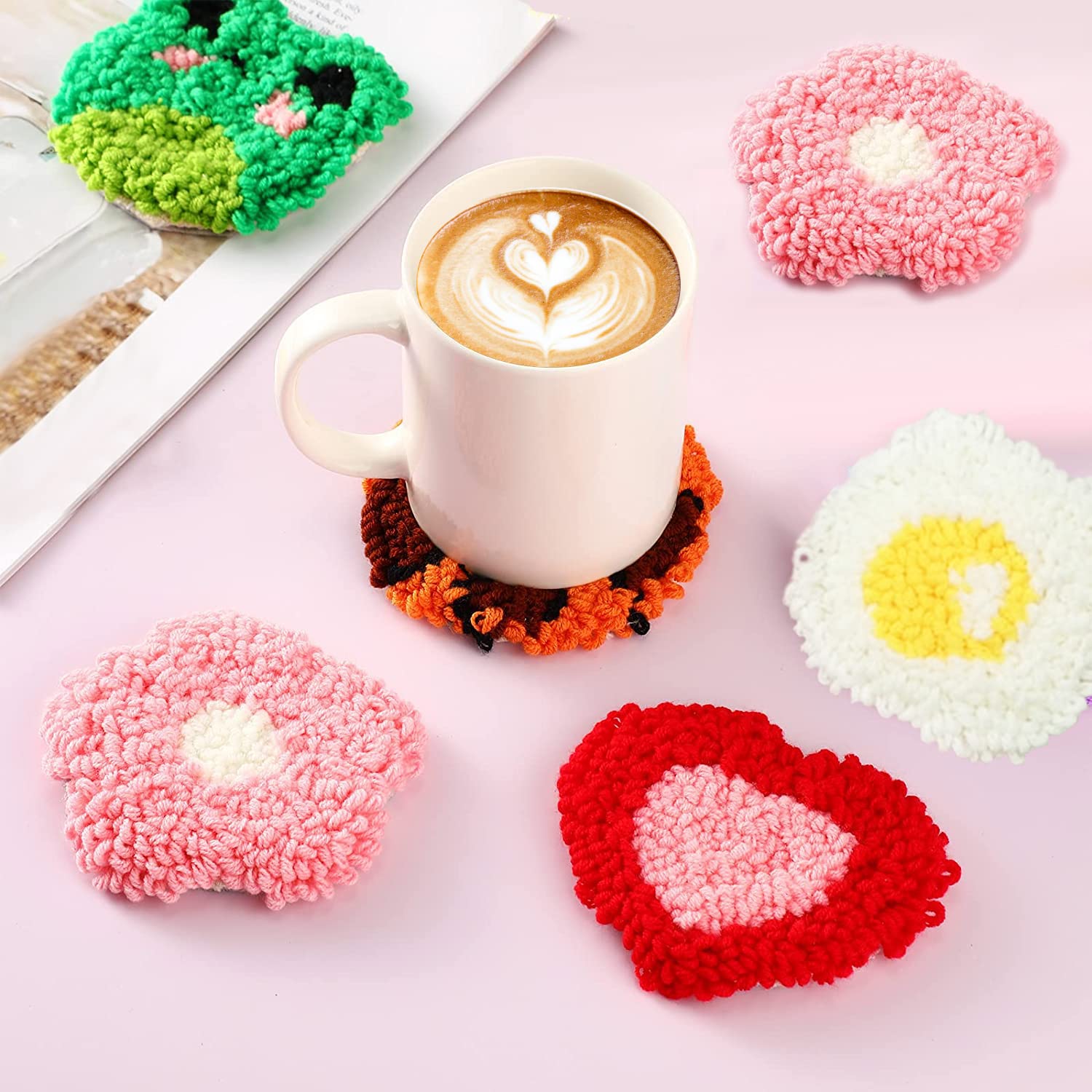5 pcs Punch Needle Coasters Embroidery Kits DIY Punch Needle Kit Punch Needle Tools Kits
