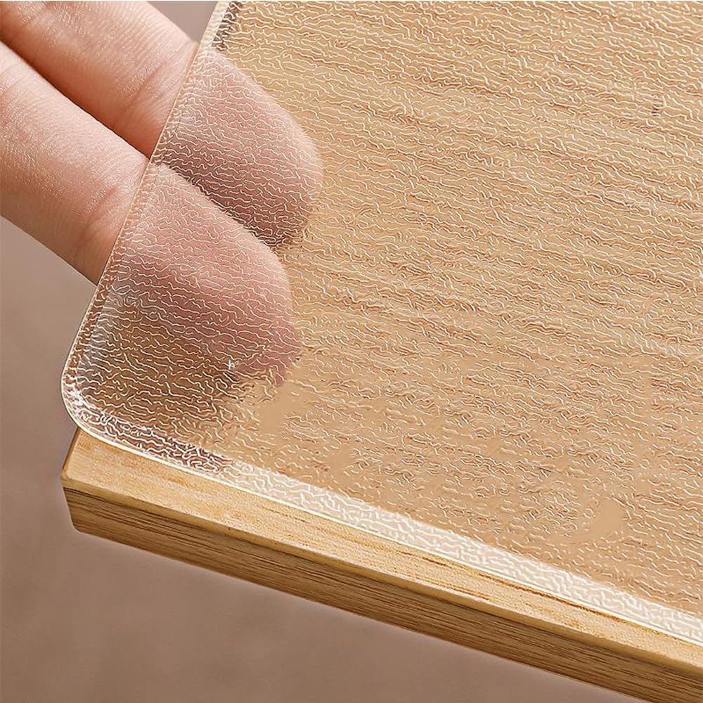 Clear PVC Table Cover Protector, Table Cover, 2 Mm Thick PVC Plastic Tablecloth, Waterproof Desktop Protector for Writing Desk, Coffee Table, Dining Room Table,Frosted,90X160cm