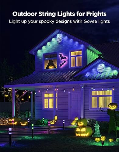 Miniatura 2 de Govee Guirnalda de luces H1 para exteriores, 50 pies, RGBIC para exteriores, con 15 bombillas LED blancas cálidas regulables, luces inteligentes