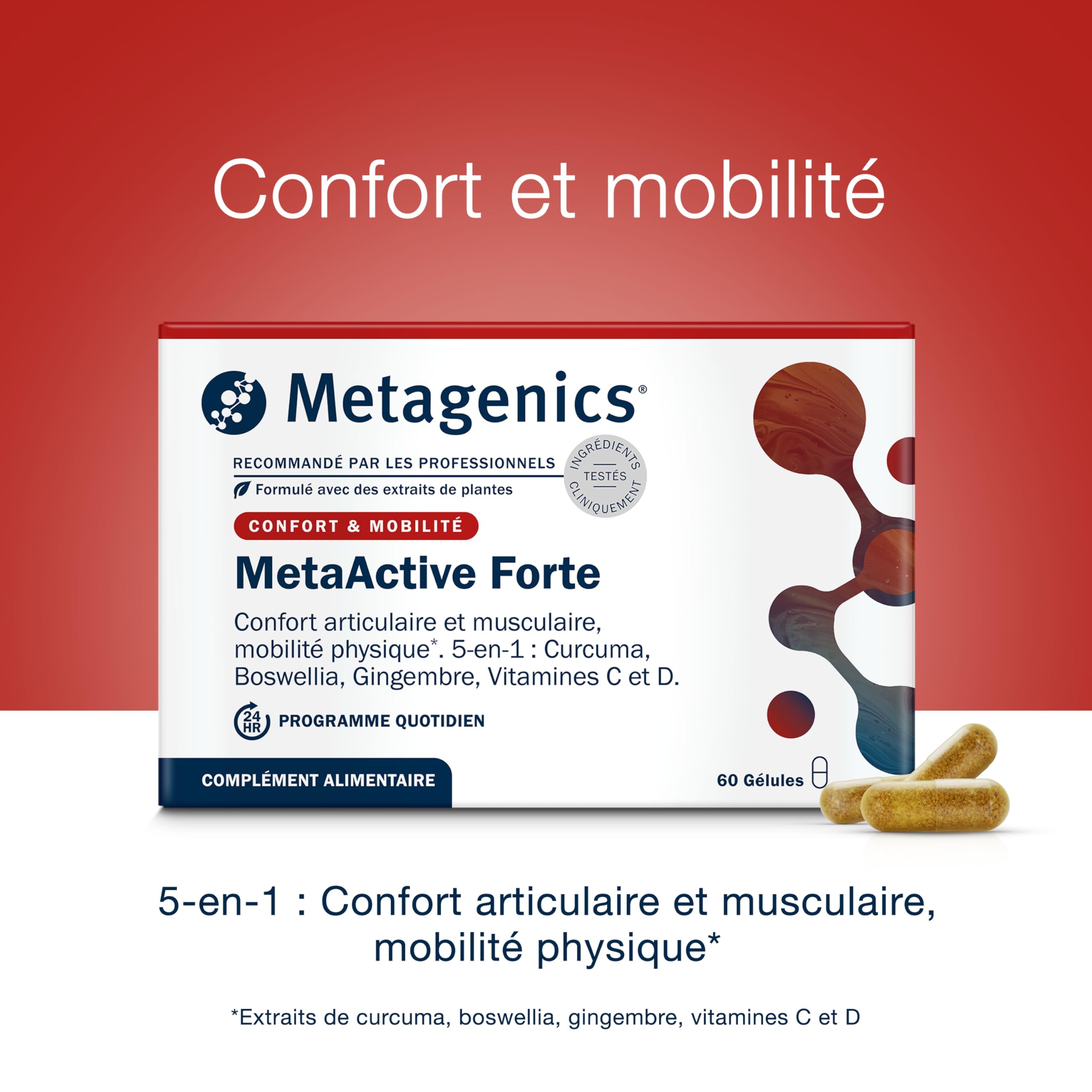 Metagenics MetaActive Forte, Curcuma Boswellia Gingembre, 60 Gélules