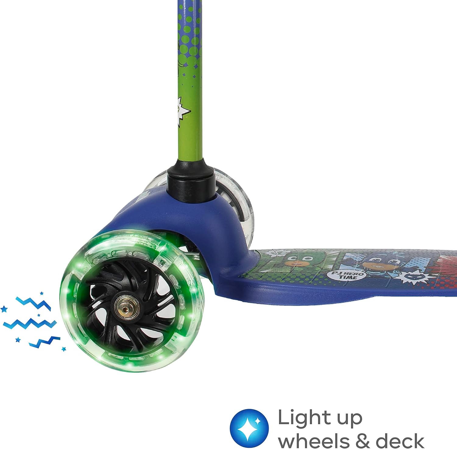 Self Balancing Kick Scooter with Light Up Wheels, Extra Wide Deck, 3 Wheel Platform, Foot Activated Brake, 75 lbs Limit, Kids & Toddlers Girls or Boys, for Ages 3 and Up PJ Mask
