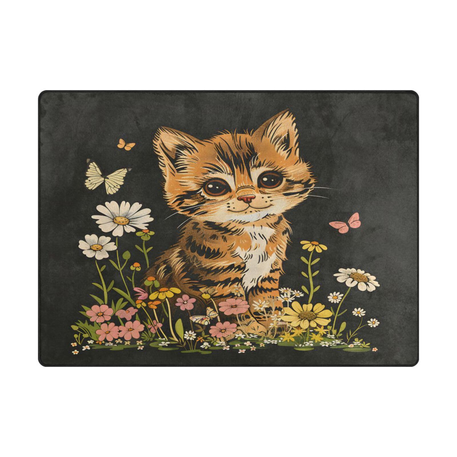 Tapis de sol salon motifs chats et fleurs pour habiller un sol froid