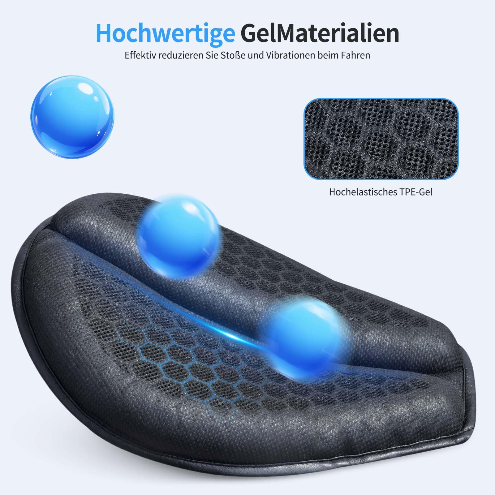 Faltbares Motorrad Gel Sitzkissen, Universelle Sitzbezug Struktur Atmungsaktive Stoßdämpfung reduziert Motorrad Gel Sitzpolster für Lange Fahrten