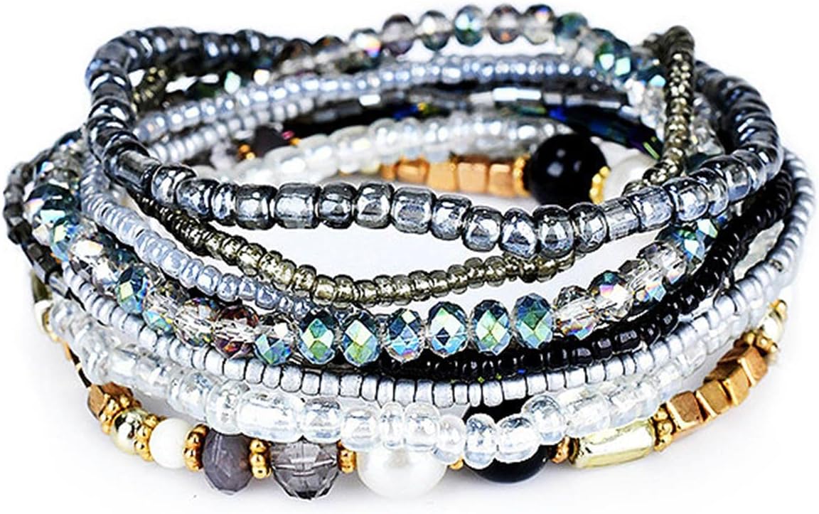Fuqimanman2020 Bohemian Crystal Beaded Stackable Bracelets Handmade Colorful Crystal Pearl Seed Beads Bracelets for Women Jewelry
