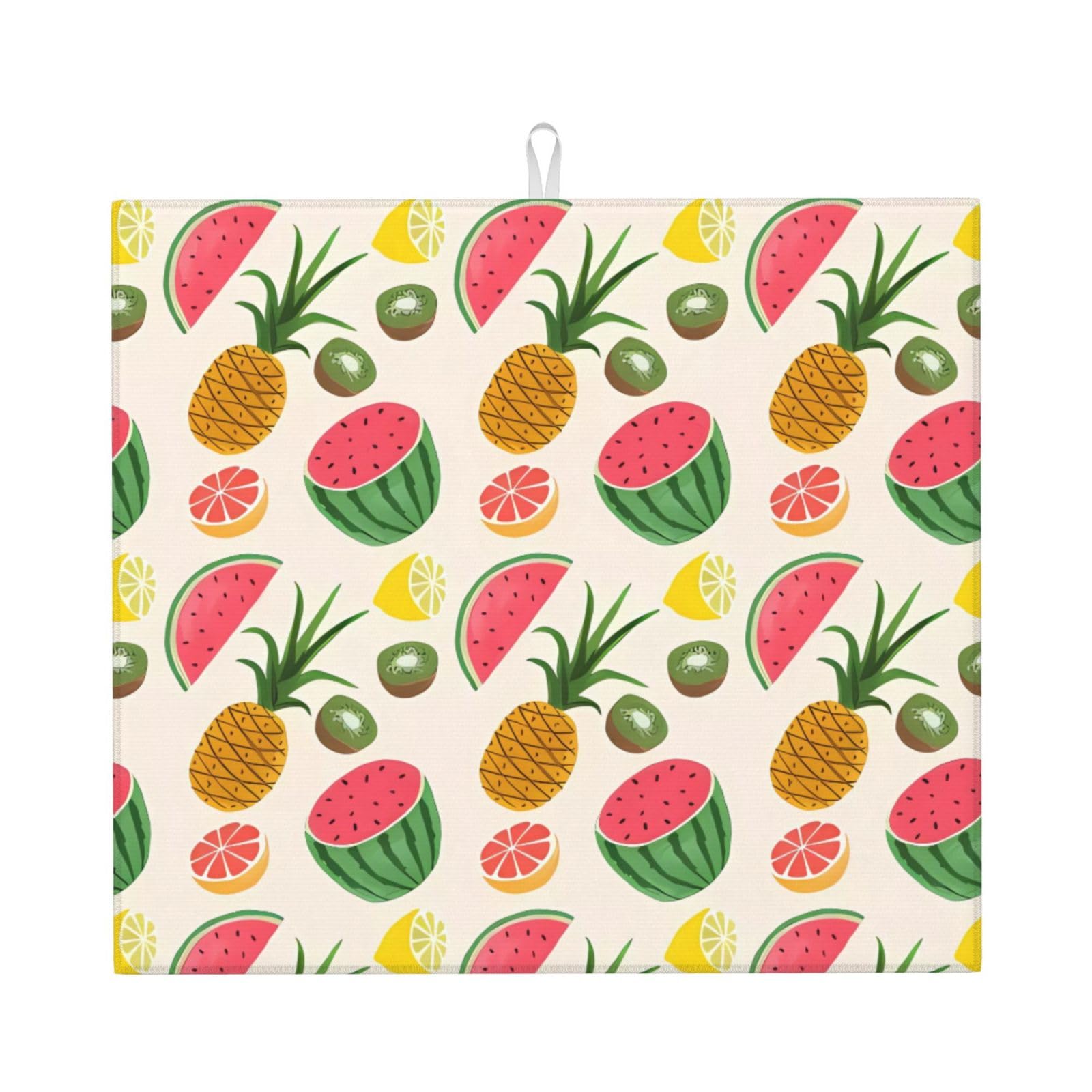 Yyhhaofa Black Tropical Fruits Prints Kitchen Drying Mat – Absorbent Dish Throw For Countertops, Non-Slip Quick-Dry Layer With Stylish Prints