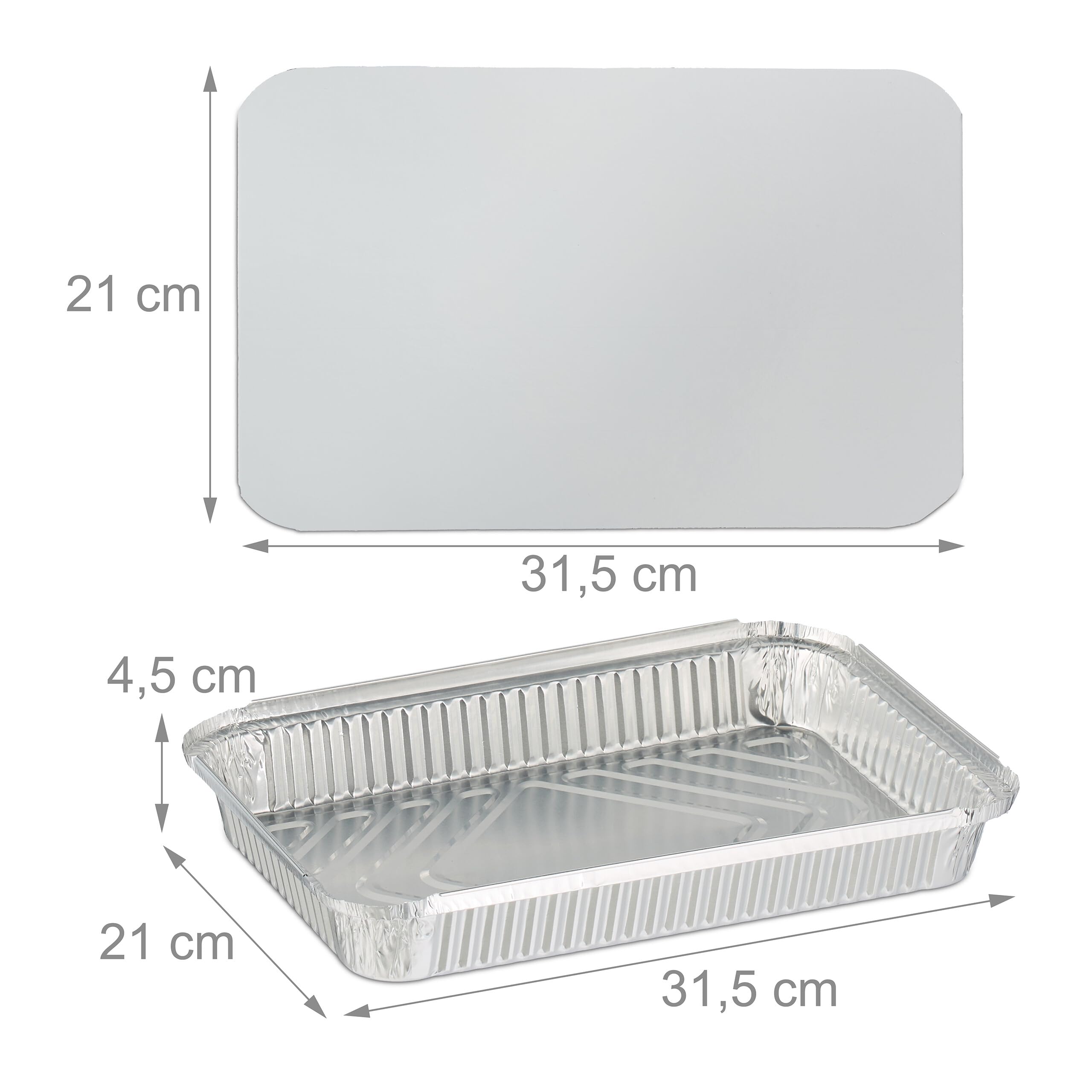 Relaxdays Barquettes en Aluminium avec Couvercle, 25 pièces, 1800 ML, pour Cuisson & Grill, récipients alu, argentés