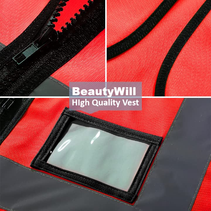 BeautyWill Custom Logo Safety Vest High Visibility Reflective Design Vest Asin Class 2 with Pockets Personalized Apparel 10 Pack Red Medium