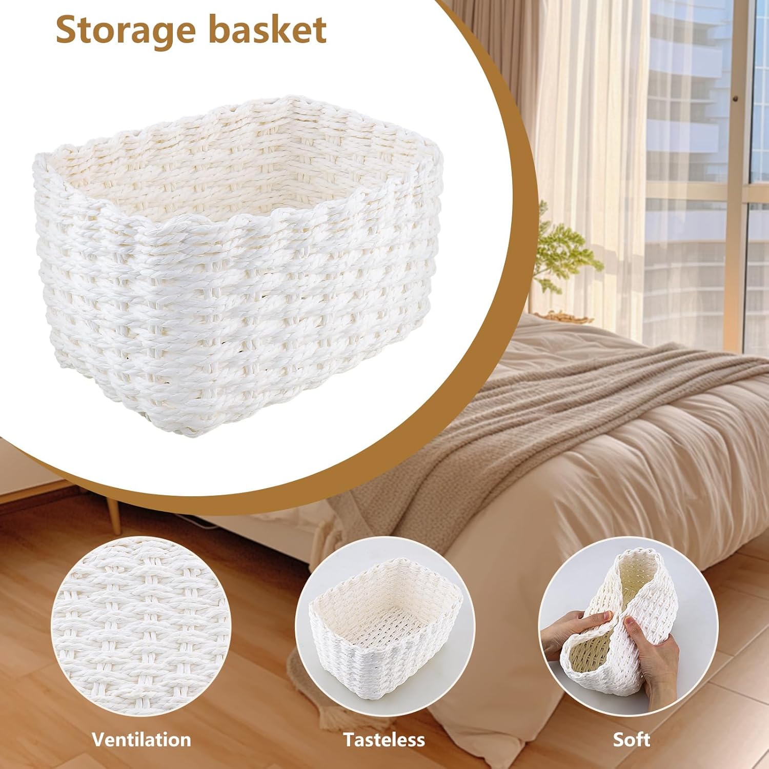Wicker Baskets Set of 4 Pieces, Stackable Storage Baskets, Which Can Be Used as Bathroom Drawer Organizer and Diaper Baskets for Babies (White)