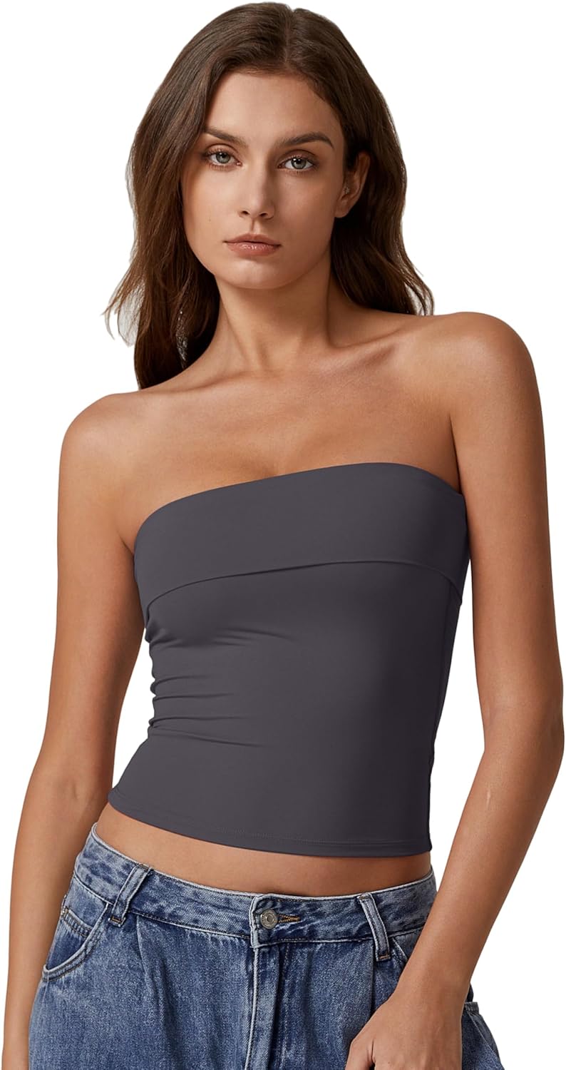 QINSEN Women's Tube Tops Strapless Bandeau Tops Double Lined Slim Fit Summer Going Out Tank Tops - Image 4