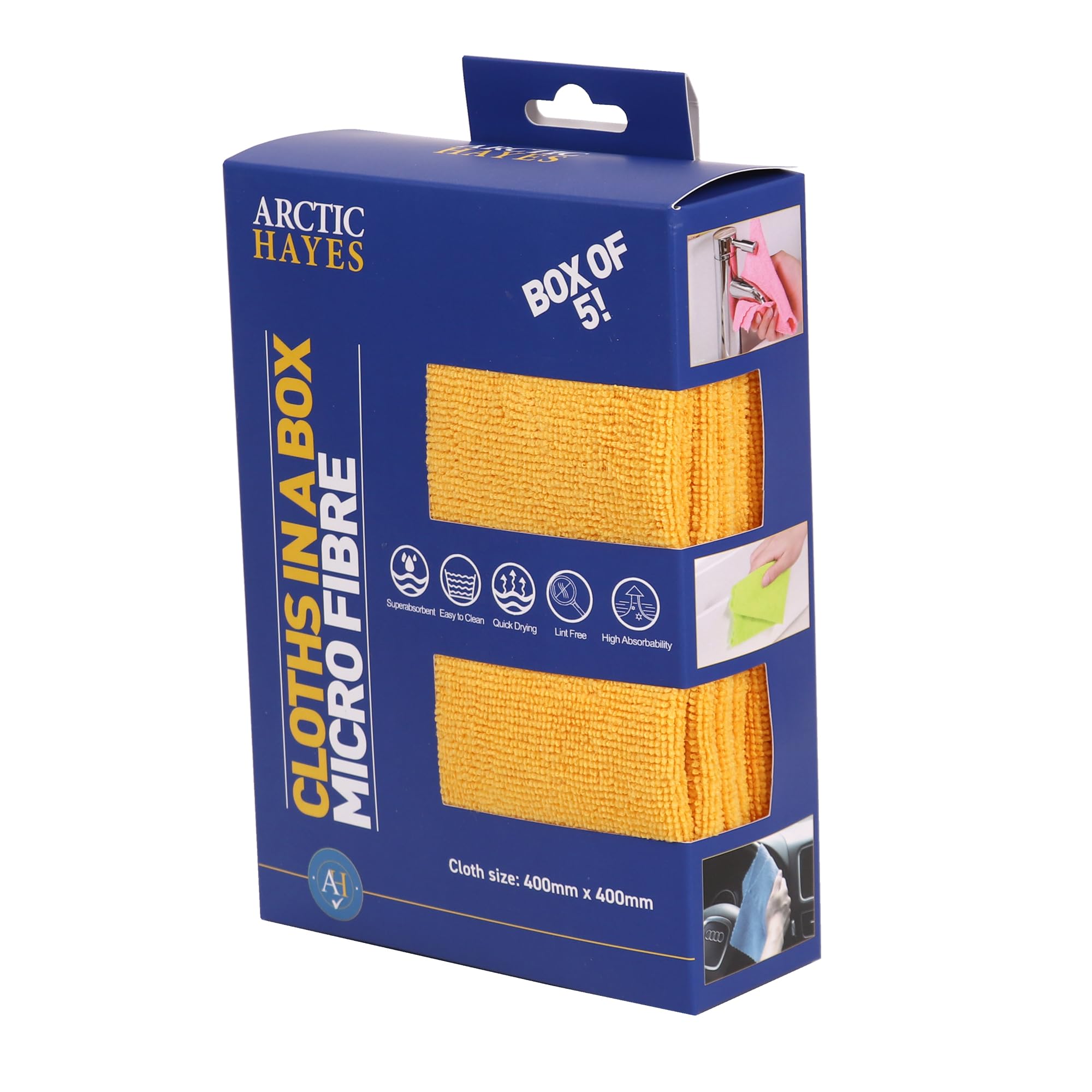 Arctic Hayes Microfibre Cloths, All Purpose Cleaning Microfibre Towels, Box of 5, Yellow