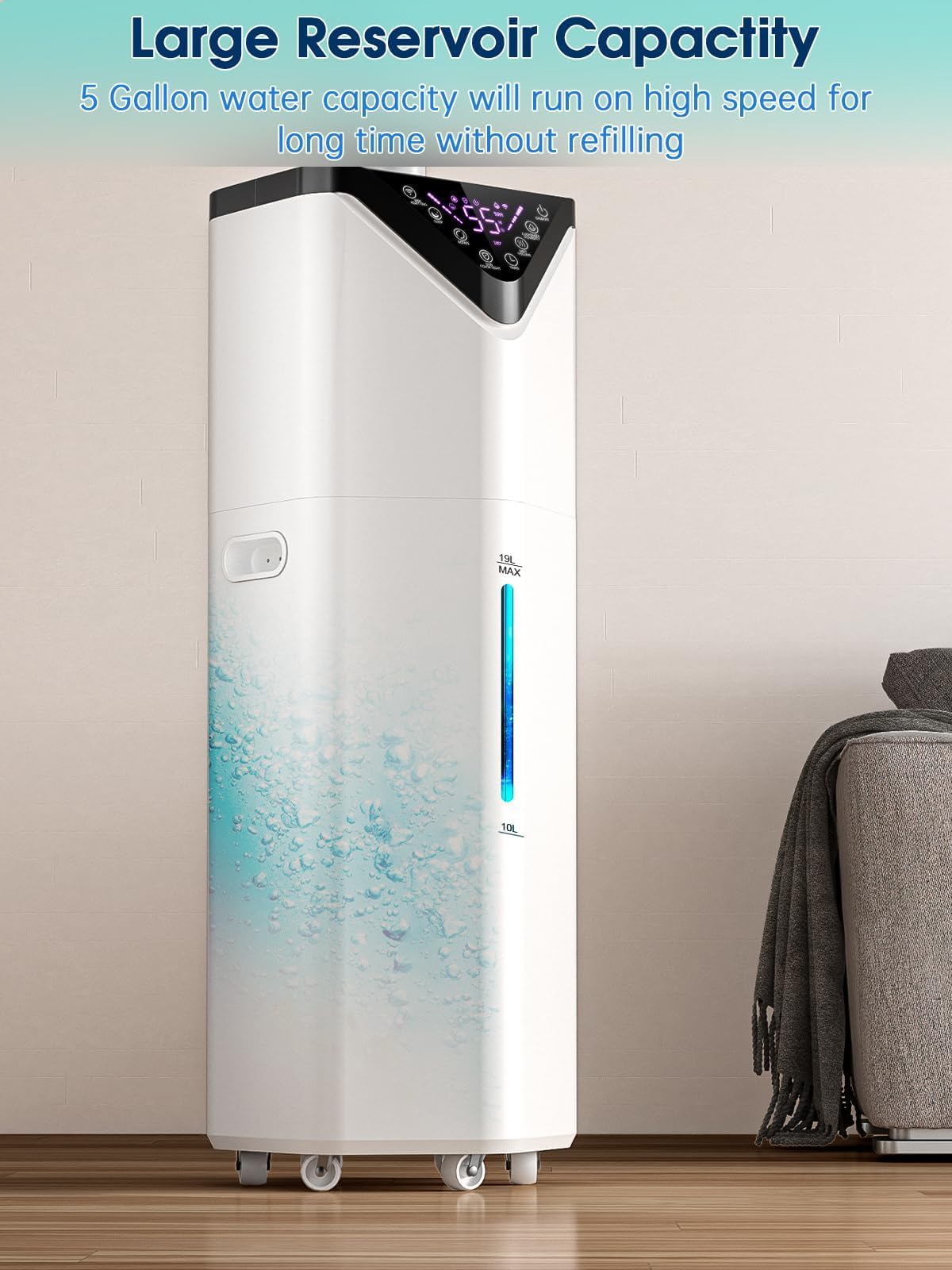 Humidificadores grandes de 19L/5 galones para dormitorio, 2800 pies cuadrados, humidificadores silenciosos para habitación grande, humidificador de suelo con 3 modos de niebla y tubo de niebla