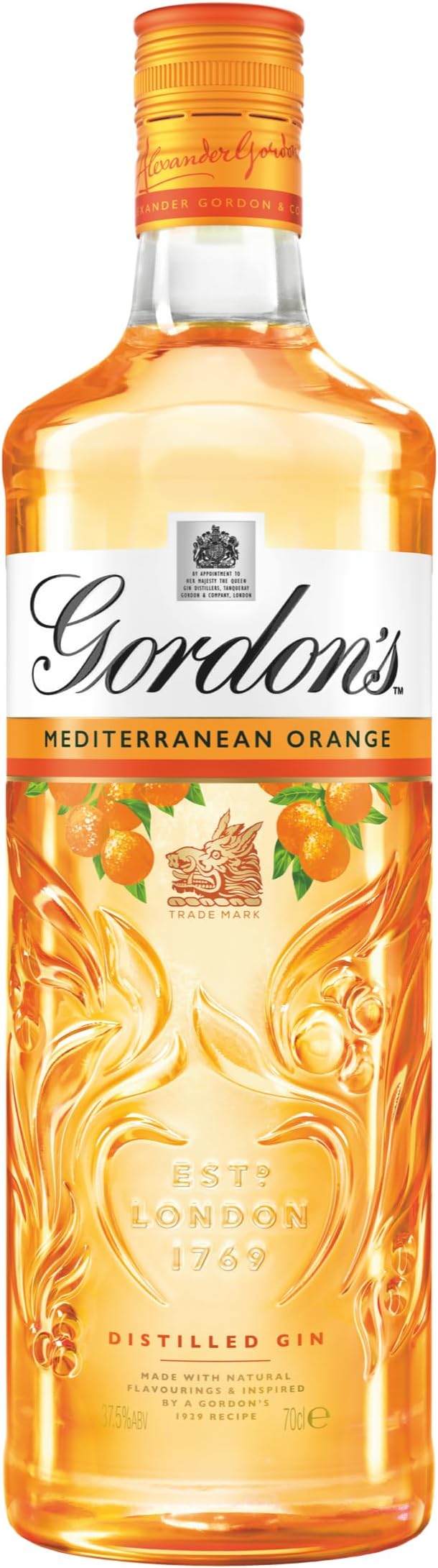 Mediterranean Orange | 37.5% vol | 70cl | Distilled Flavoured Gin | Refreshing Zesty Orange Gin | Ideal with Tonic | Pairs the Classic Taste of Gordon's with Oranges