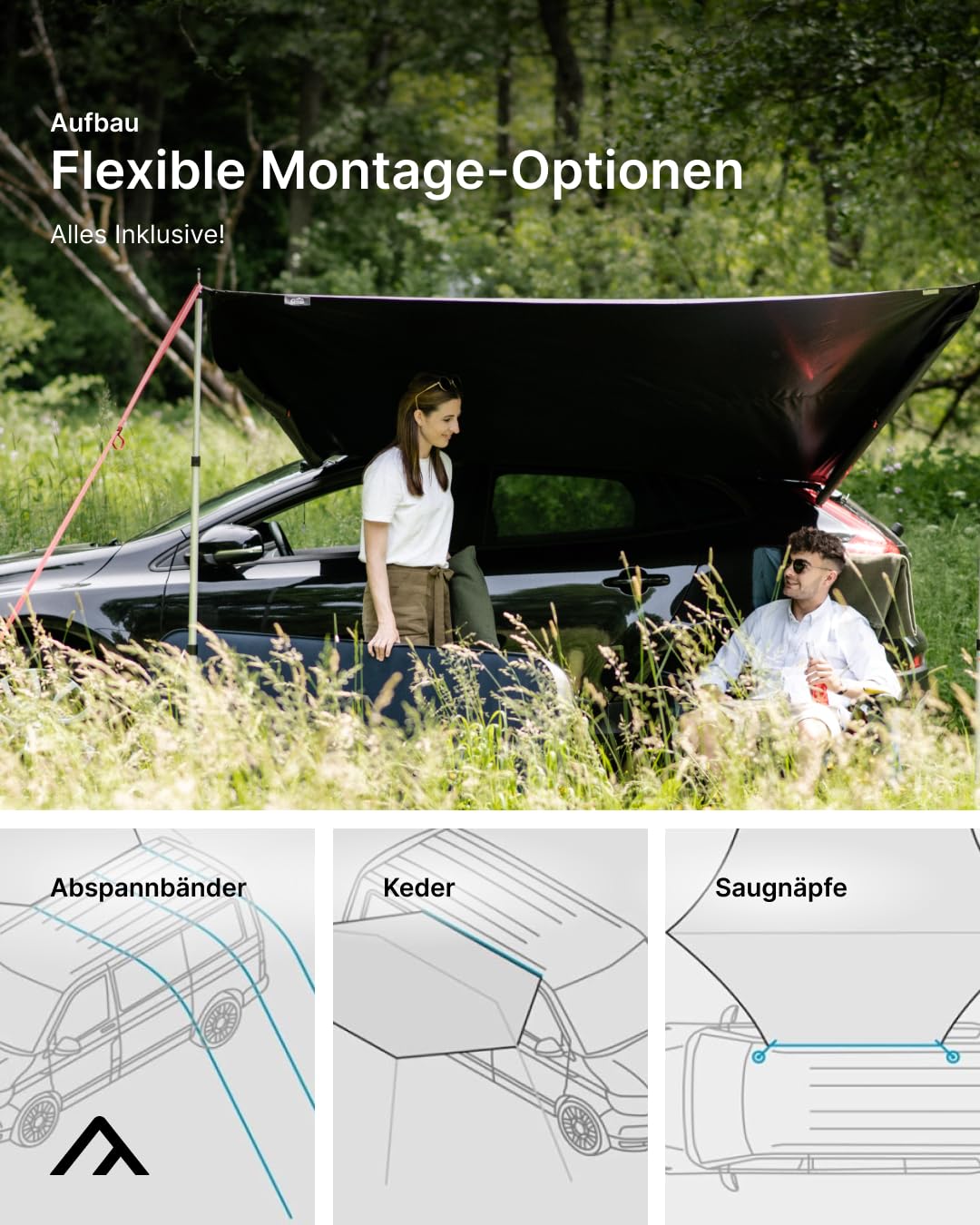 qeedo Motor Tarp Universal Sonnensegel wasserdichtes Vordach Camping Markise UV80 250 x 250 cm