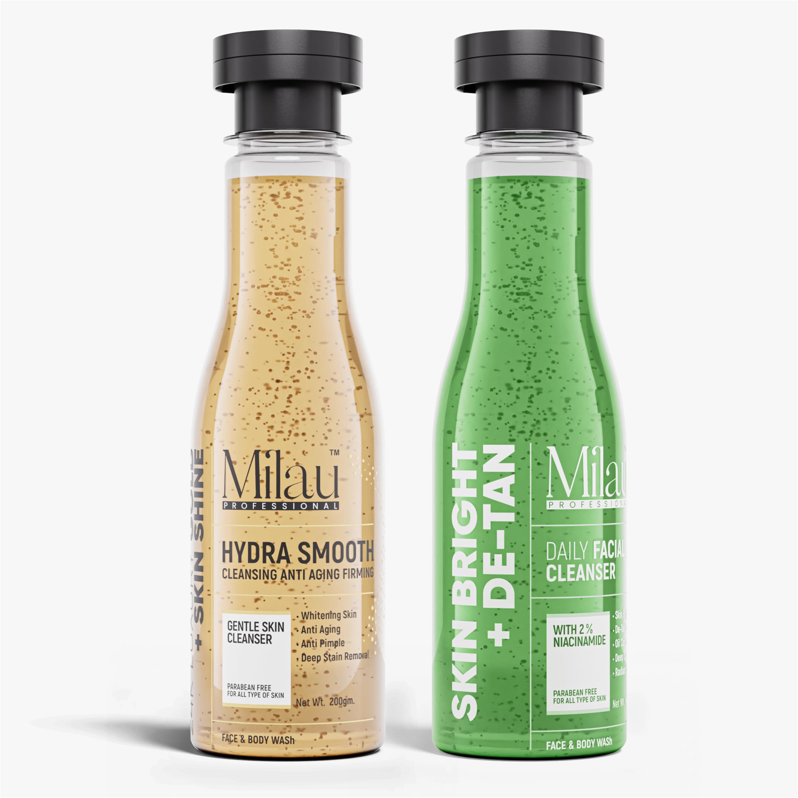 Milau Gold Shine & D-Tan Face and Body Wash Combo with Loofah, Skin Brightening & Deep Cleansing Face Wash for Glowing Skin, Daily Use Unisex Body Wash, All Skin Types, 200ml Each_Pack of 2-image-33