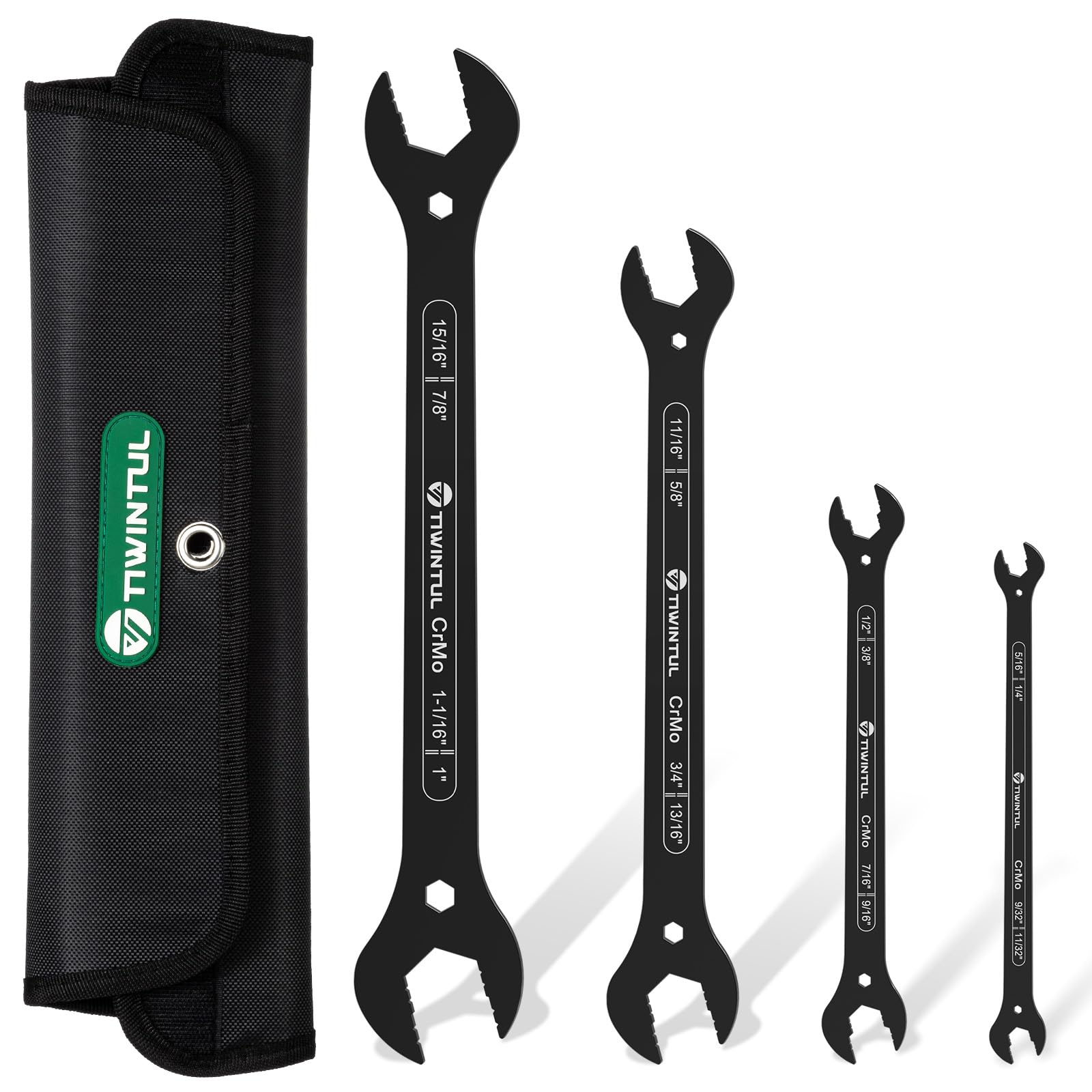 TIWINTUL 4-in-1 Super-Thin Open End Wrench Set, SAE, 4-Piece, 1/4", 5/16", 9/32", 11/32", 3/8", 1/2", 7/16", 9/16", 5/8", 11/16", 3/4", 13/16", 7/8",