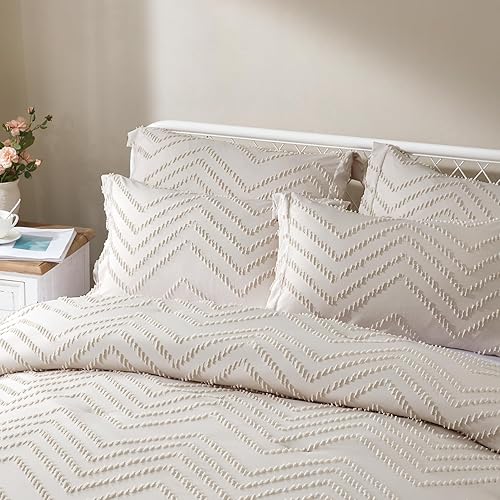 Miniatura 4 de Anluoer Juego de edredón Queen  Edredones alternativos de plumón copetudo con 2 fundas de almohada, suave, bohemio, tamaño Queen, ligero, para todas