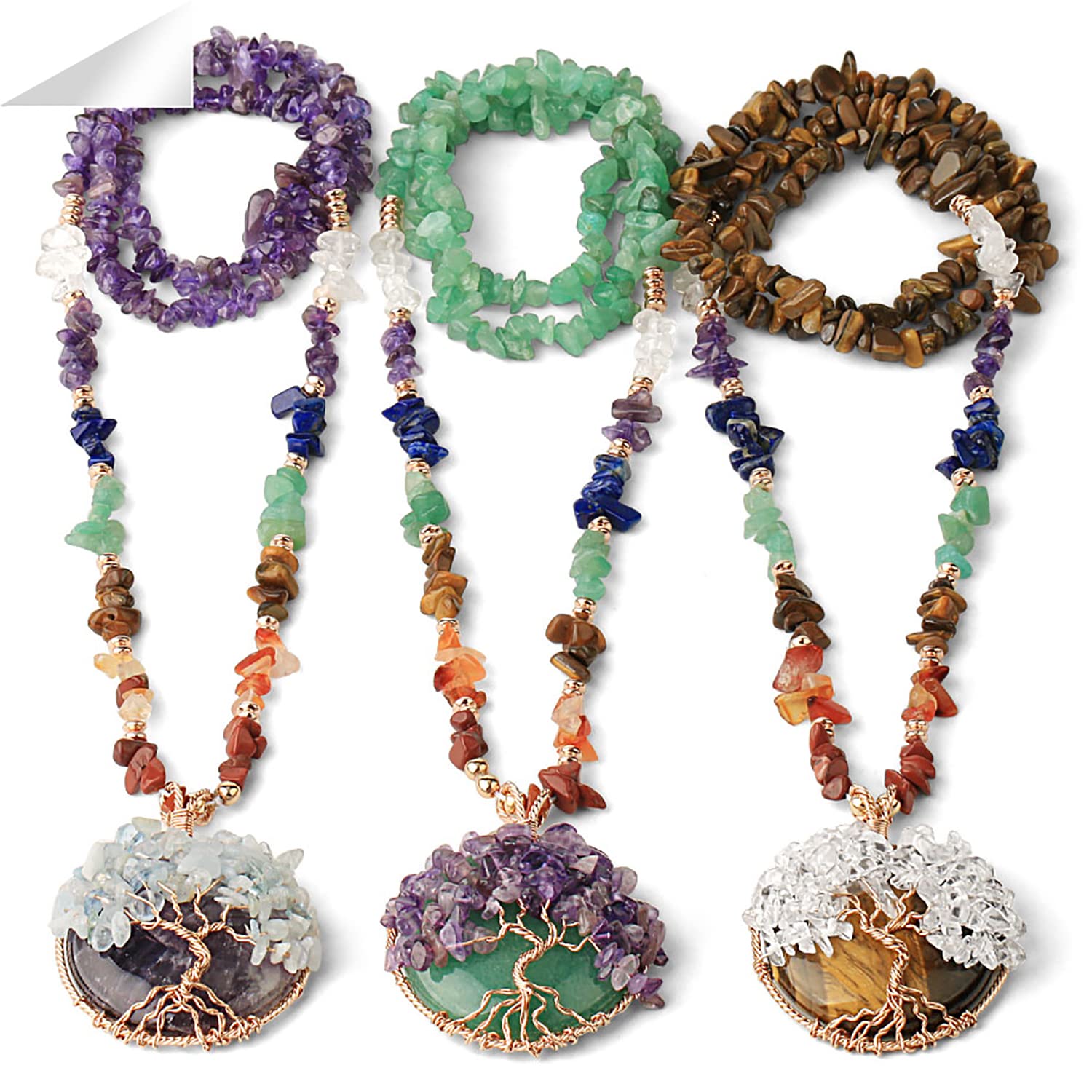 Spiritual Crystal Tree Of Life Ladies Necklace, Natural Stone Wire Wrap Pendant for Women, Chakra Reiki Stone Chips - Image 3