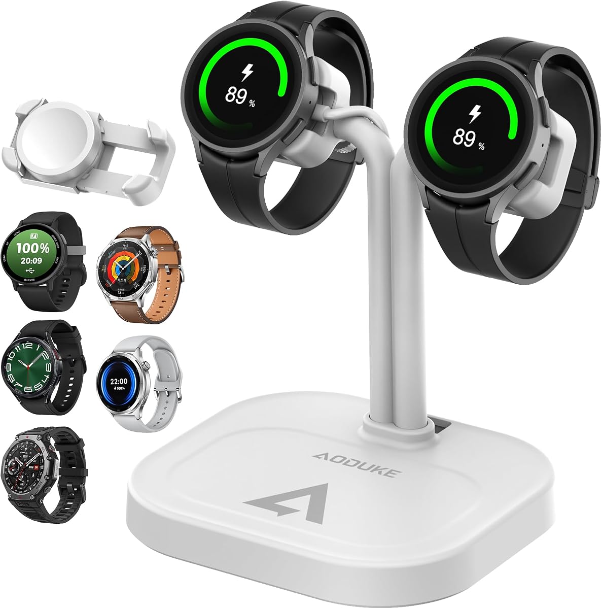 Universal Dual Watch Charger Dock, 2 in 1 Adjustable Smart | Fitness Tracker Charging Station, for Samsung/Google/Amazfit/Fitpolo/GRV/AGPTEK/Fire-Boltt Watch Stand (A22S-White)