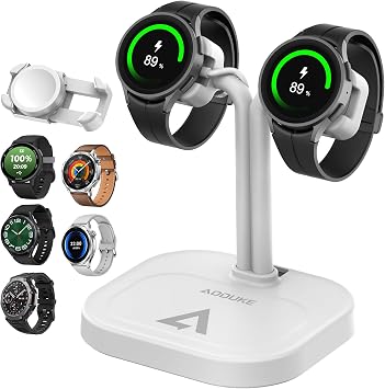 Universal Dual Watch Charger Dock, 2 in 1 Adjustable Smart Fitness Tracker Charging Station, for Samsung/Google/Amazfit/Fitpolo/GRV/AGPTEK/Fire-Boltt Watch Stand A22S-White