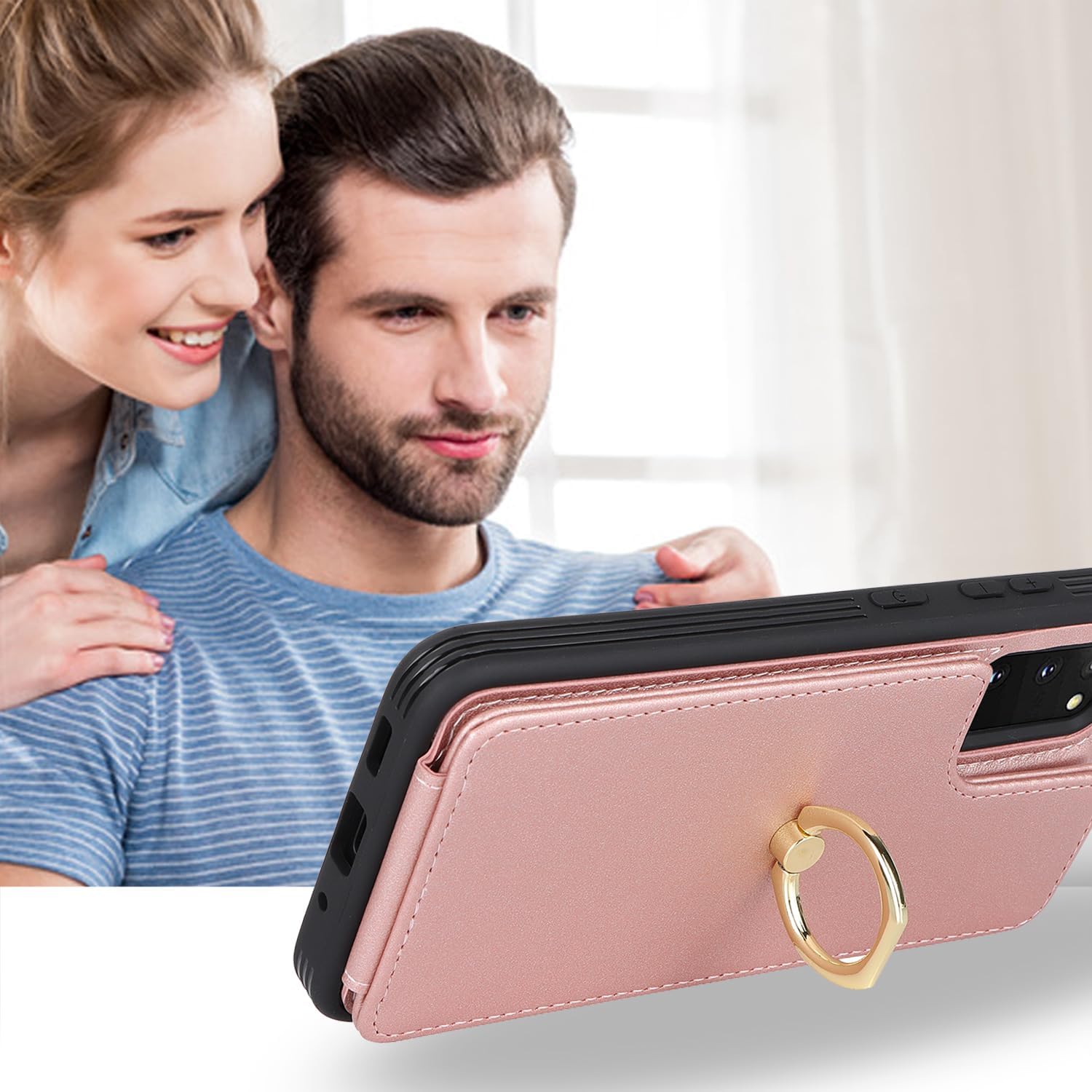Lipvina for Samsung Galaxy S20 FE 5G Case with Card Holder,Galaxy S20 FE 5G Case Wallet for Women,Credit Card Holder,Ring Stand,Phone Wallet Cases 6.5"(Rose Gold) image 4