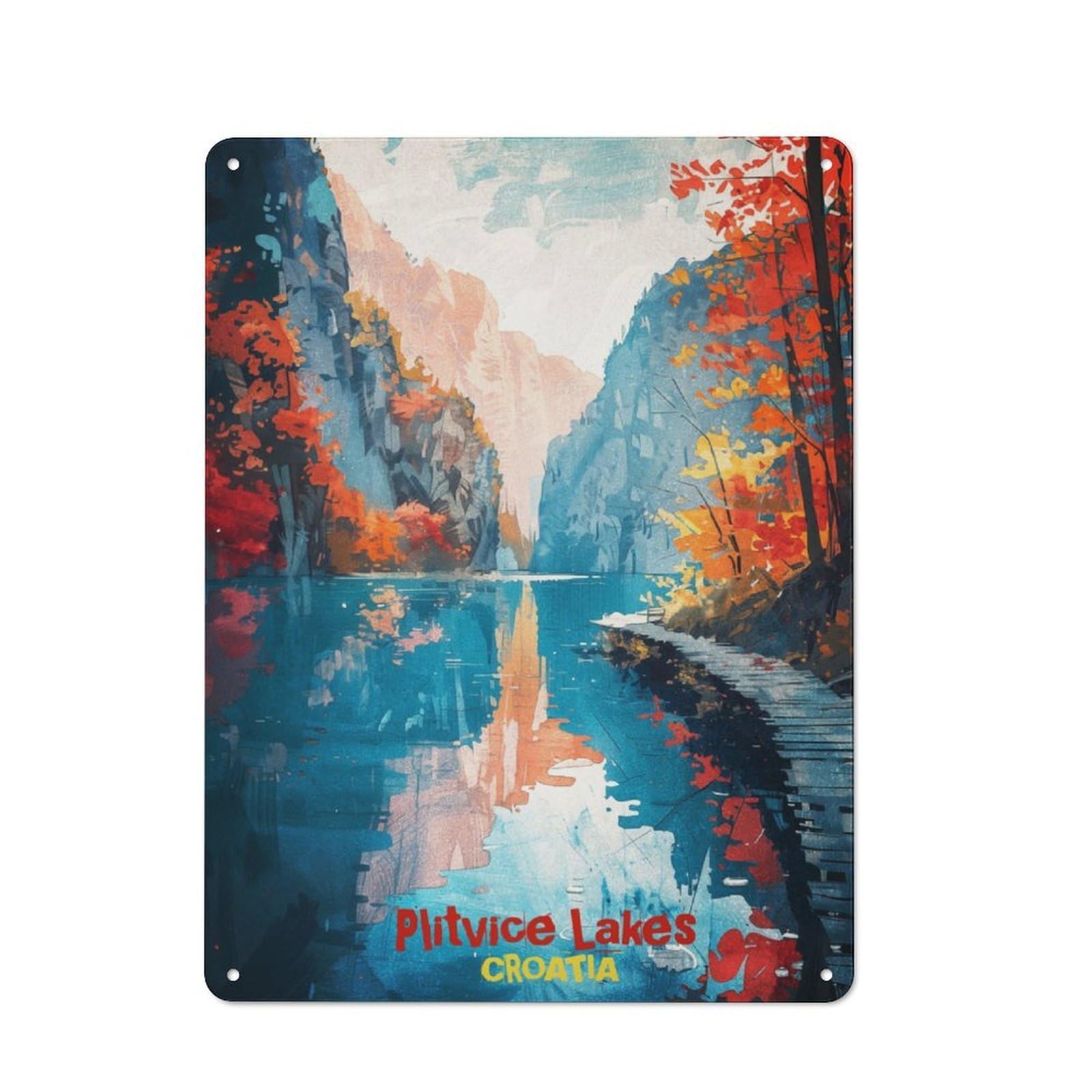 Junmoney Plitvice Lake Art Metal Sign 40X30cm With For Hallway Wall, Vintage Decor, For Garage, Workshop And Man Cave Decoration