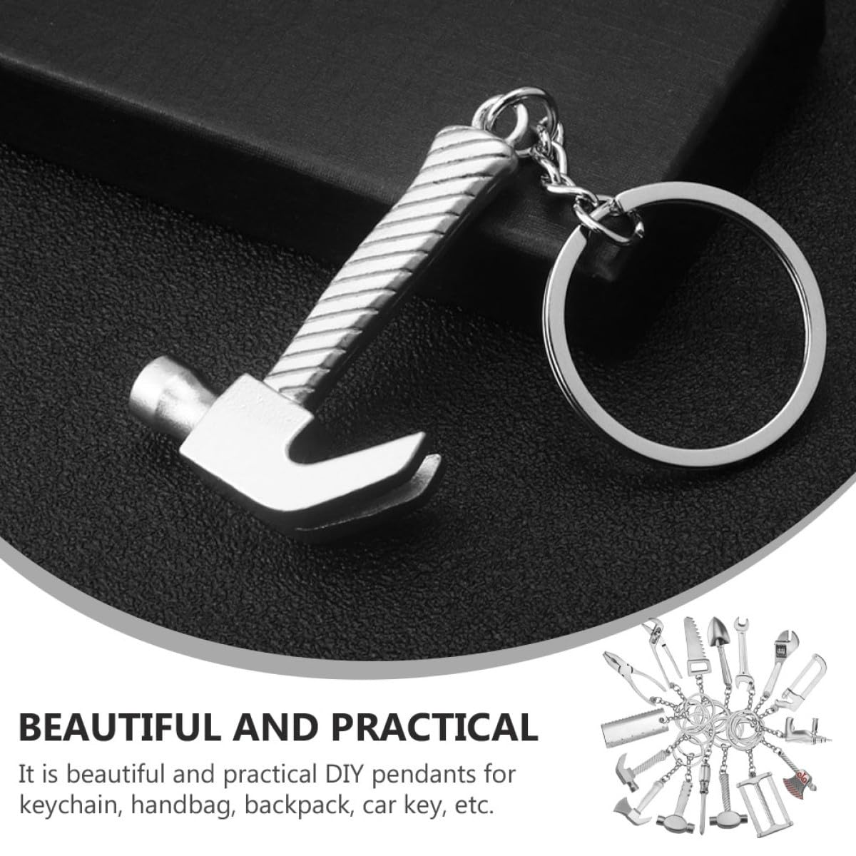 Kichvoe 20 Pezzi Portachiavi Ciondolo in Metallo Argento Design Chiave Creativa Struttura Semplice e Facile da Usare per Decorazione Portachiavi e Borsa Stili multipli