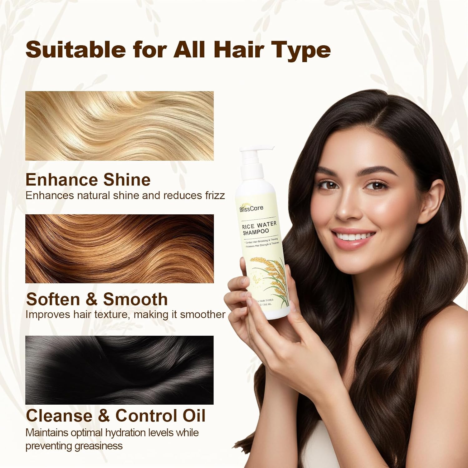 Rice Water Shampoo and Conditioner Set - Sulfate-Free Natural Formulations, Strengthening & Nourishing for Thicker, Fuller-Looking Hair, Revitalizes All Hair Types for Women and Men - Image 3