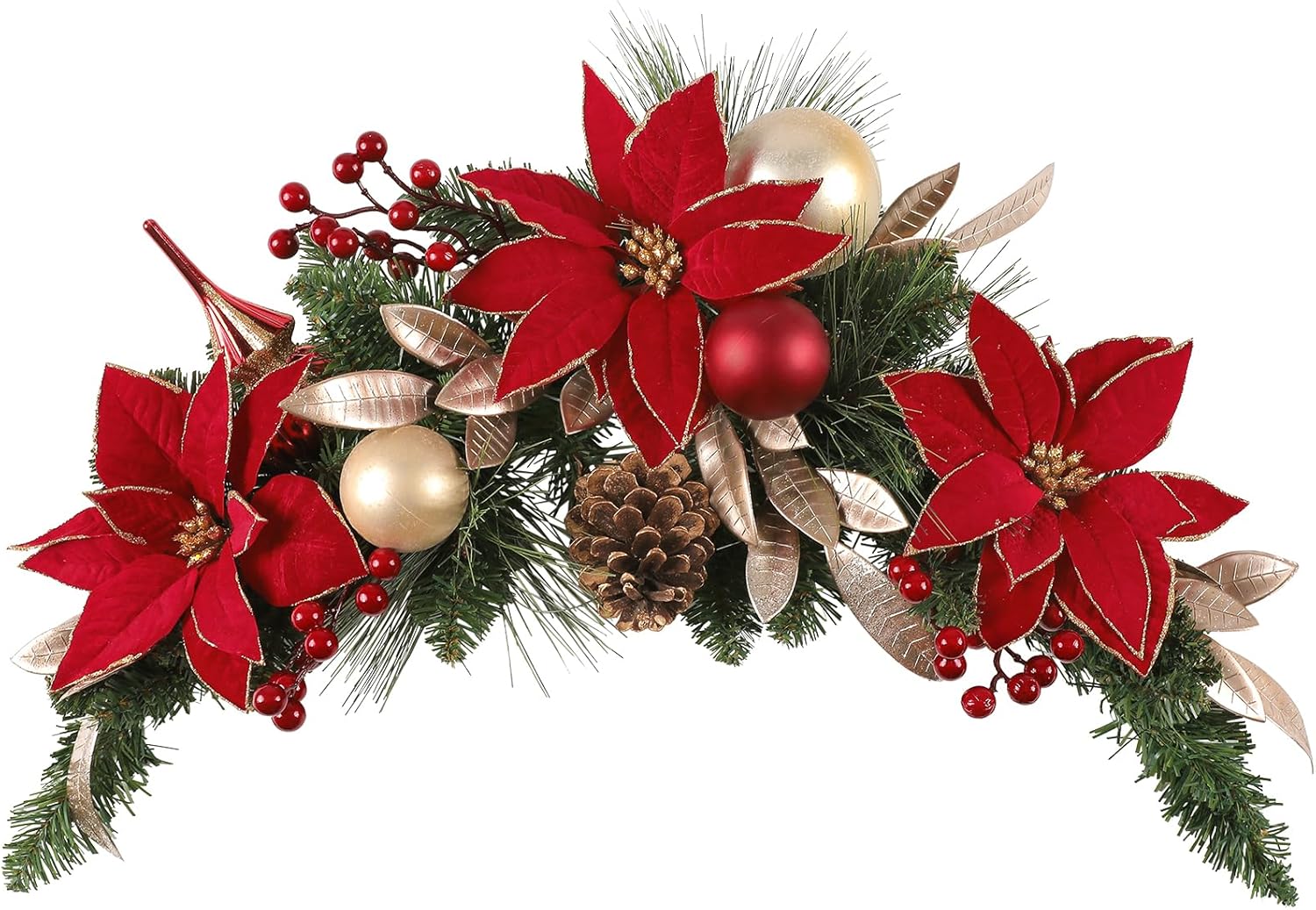 Bsmathom Artificial Christmas Swag, Christmas Mailbox Swag Decoration, 31.5" Front Door Hanging Home Decoration with Pinecones and Berries for Front Door Stairway Window Shelf Xmas Decor
