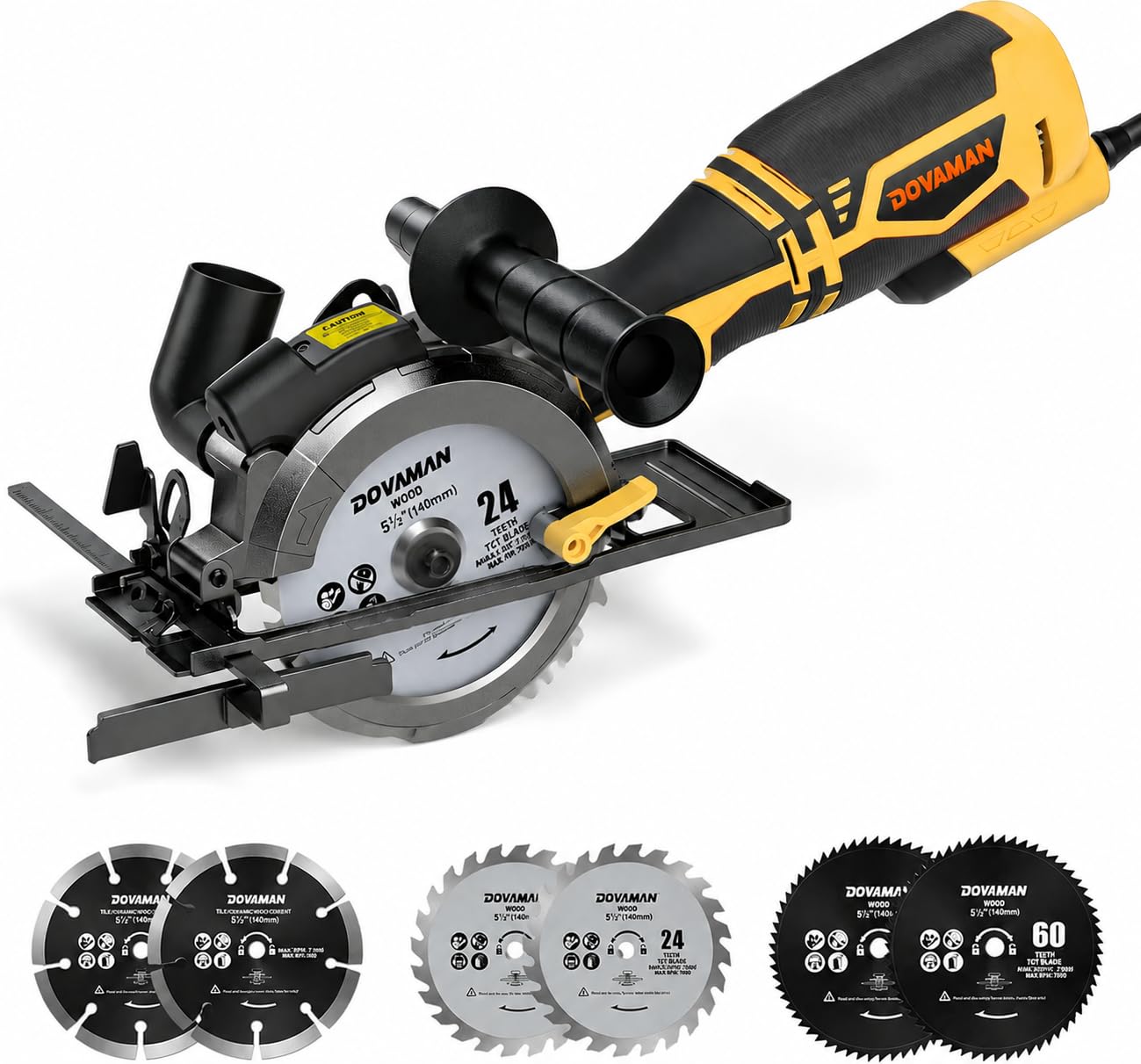 DOVAMAN Circular Saw, 6.5A 5-1/2" Mini Saw w/Laser Guide & Auxiliary Handle