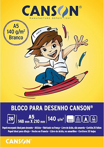 Bloco desenho branco A5 140g - com 20 folhas - Canson