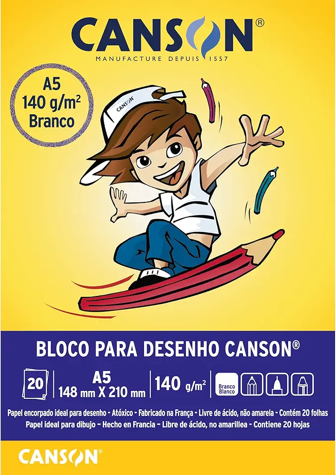 Bloco desenho branco A5 140g - com 20 folhas - Canson