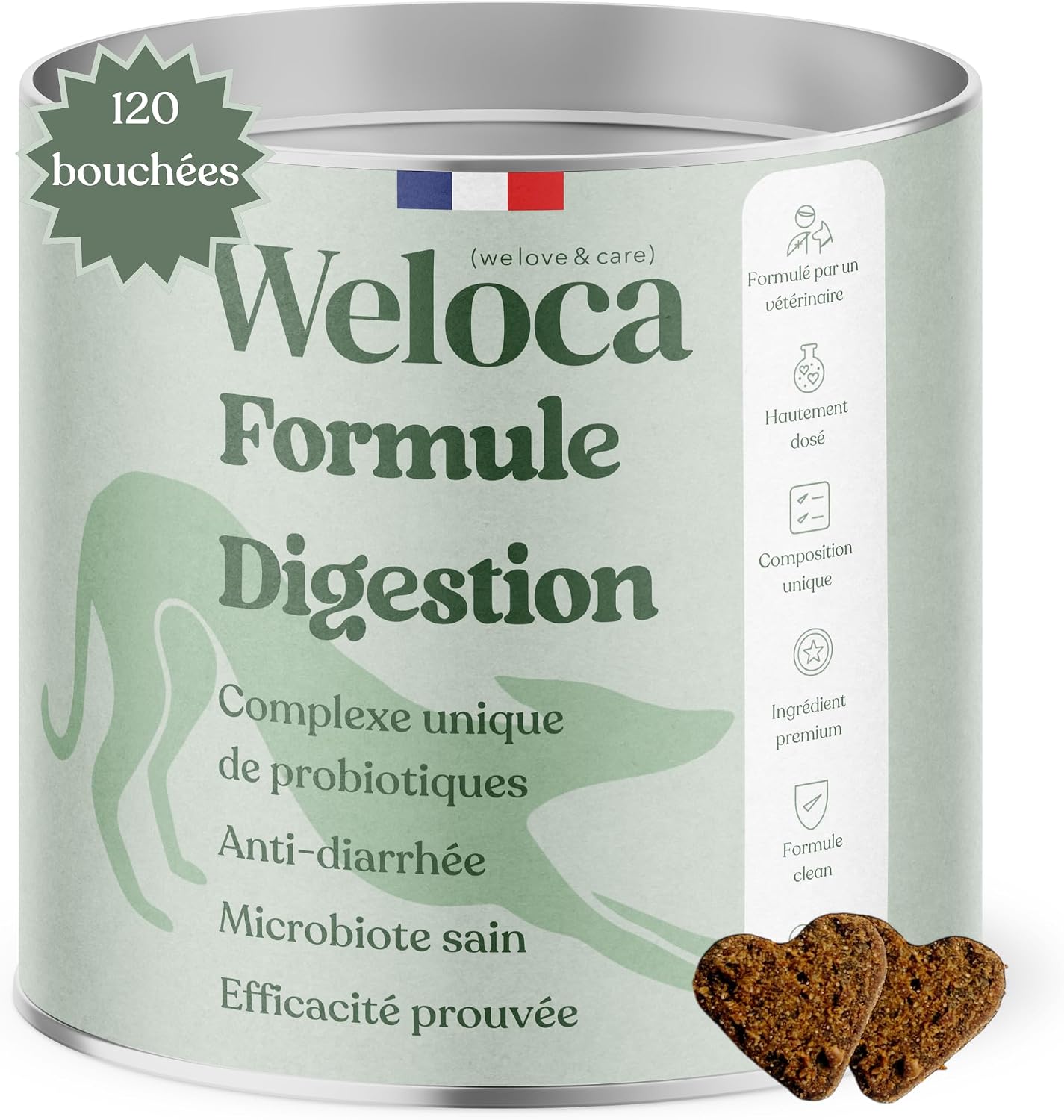Dog Probiotic – 120 Premium Digestion Supplements – Anti Diarrhea for Dogs – Prebiotics, Probiotics and Prebiotics Complex – Veterinary Formula – French Brand