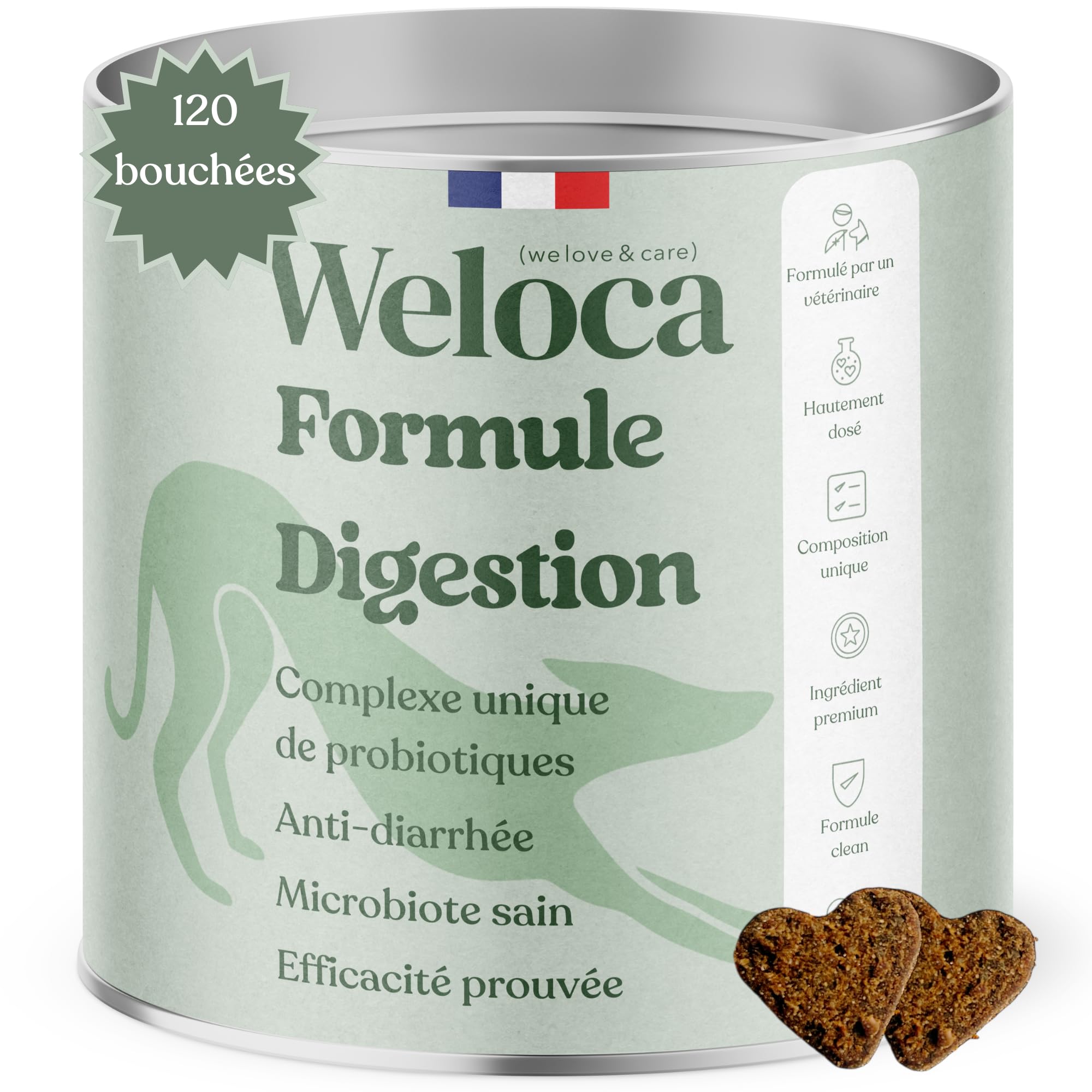 Probiotique Chien - 120 compléments Digestion Premium - Anti diarrhée Chien - Complexe Prébiotiques,probiotiques et prébiotiques - Formule vétérinaire - Marque française