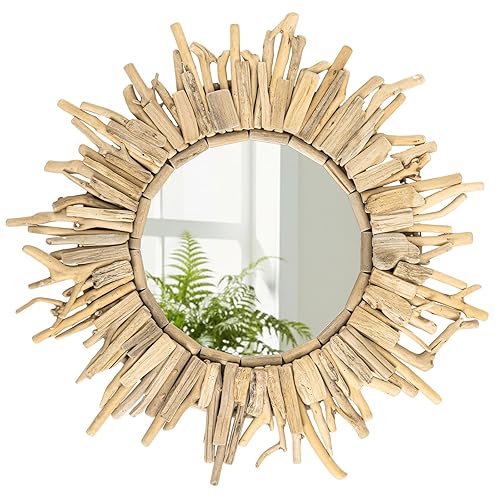 Vercraft 24 Inch Large Driftwood Wall Mirror Decorative Boho Sunburst,