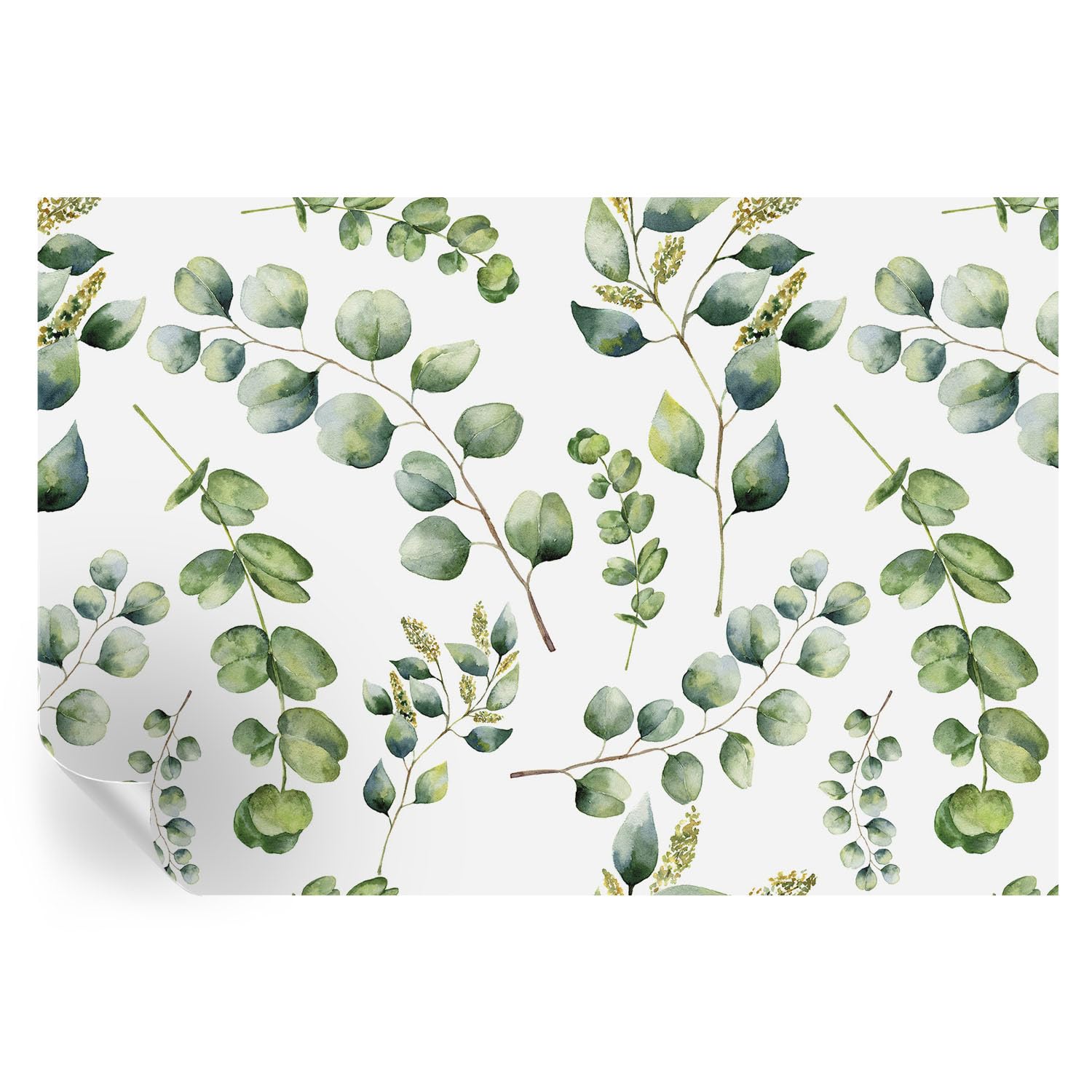 Mural de pared autoadhesivo de hojas verdes de 152x104 cm con estampados botánicos realistas