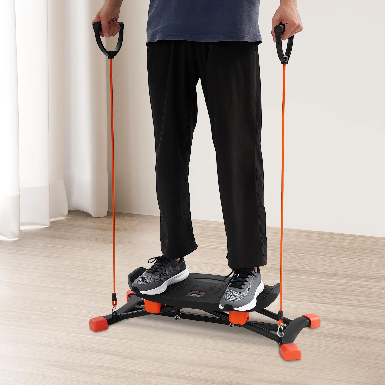Machine de ski d'intérieur - Appareil d'entraînement de ski pour la maison avec bandes de résistance - Appareil de ski simulé pour entraînement complet du corps - Base antidérapante et affichage des