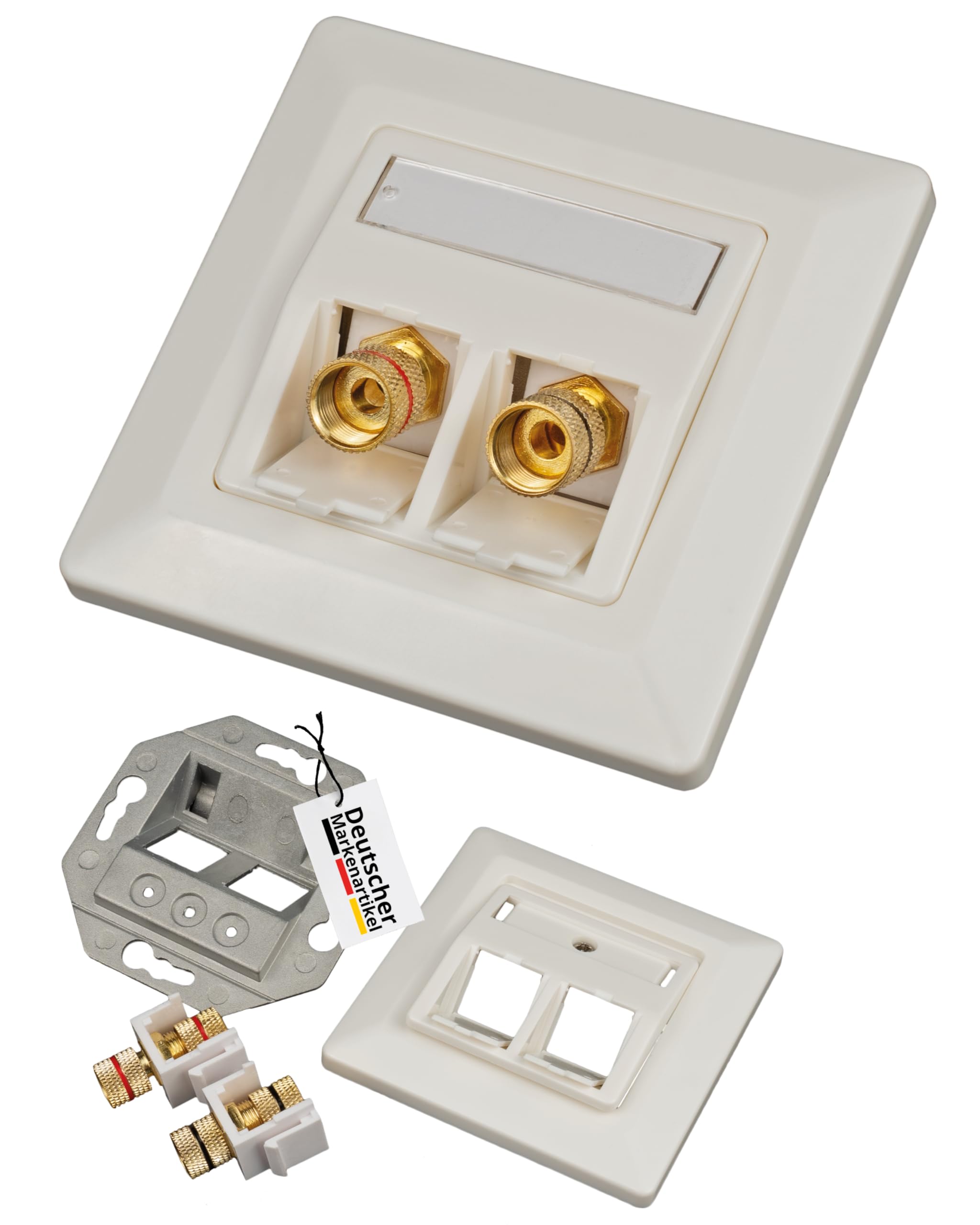 Głośnik Keystone Module czerwony/czarny z pokrywą 80 x 80 mm - 1 szt. w zestawie - zacisk biegunowy LS z zaciskiem śrubowym pozłacany, kompatybilny z wtyczką bananową