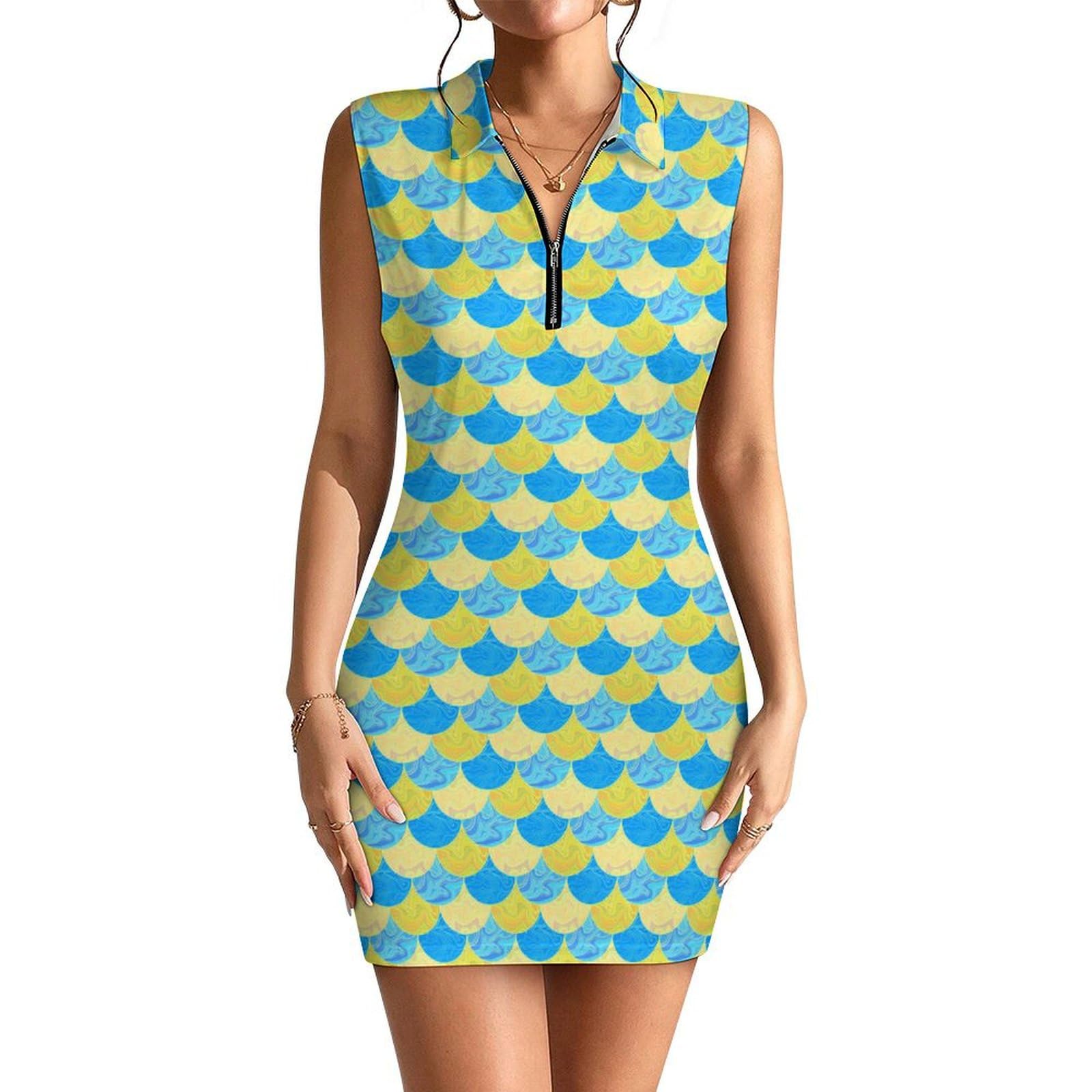 Prokelin Women's Polo Dresses Fish Scale Sleeveless Dress Tennis Golf Shirt Dress Sports Wear Dresses for Women with Zipper M