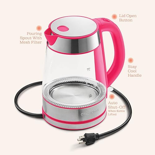 Miniatura 9 de Speed-Boil - Hervidor eléctrico para agua de 57.48 oz fl y 1500 W, hervidor de café y té, hecho de vidrio de borosilicato, apagado automático, luz