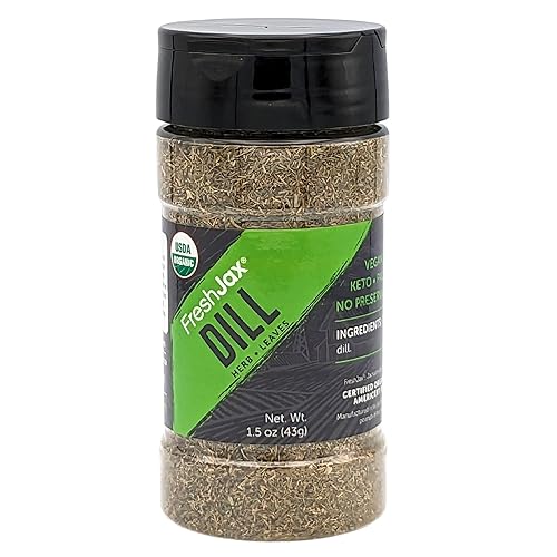 FreshJax Hierba seca de eneldo (botella grande de 1.5 onzas sin BPA), sin OMG, sin gluten, keto, paleo, sin conservantes, hojas de eneldo Hecho a