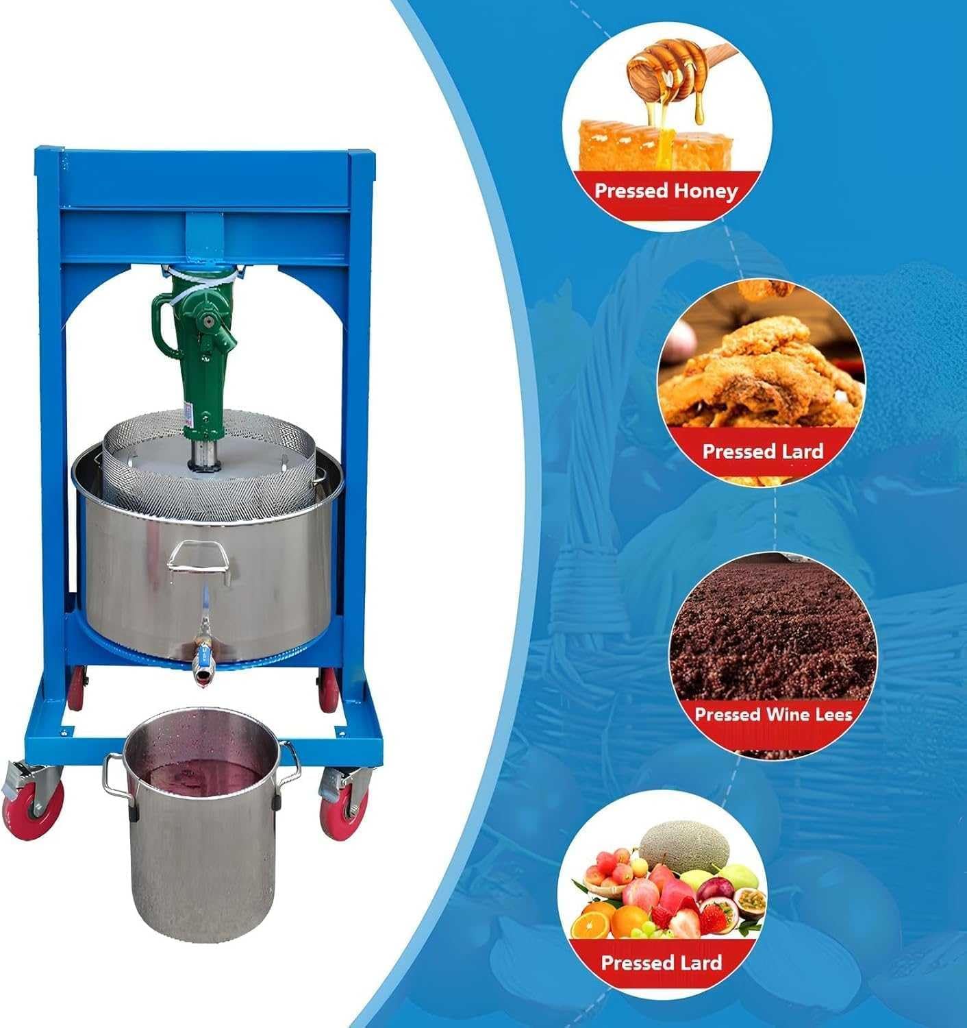 Hydraulische Fruchtpresse, 2,1 Gallonen, 2 Tonnen, Edelstahl, Apfelwein Saftbereiter für Äpfel, Trauben