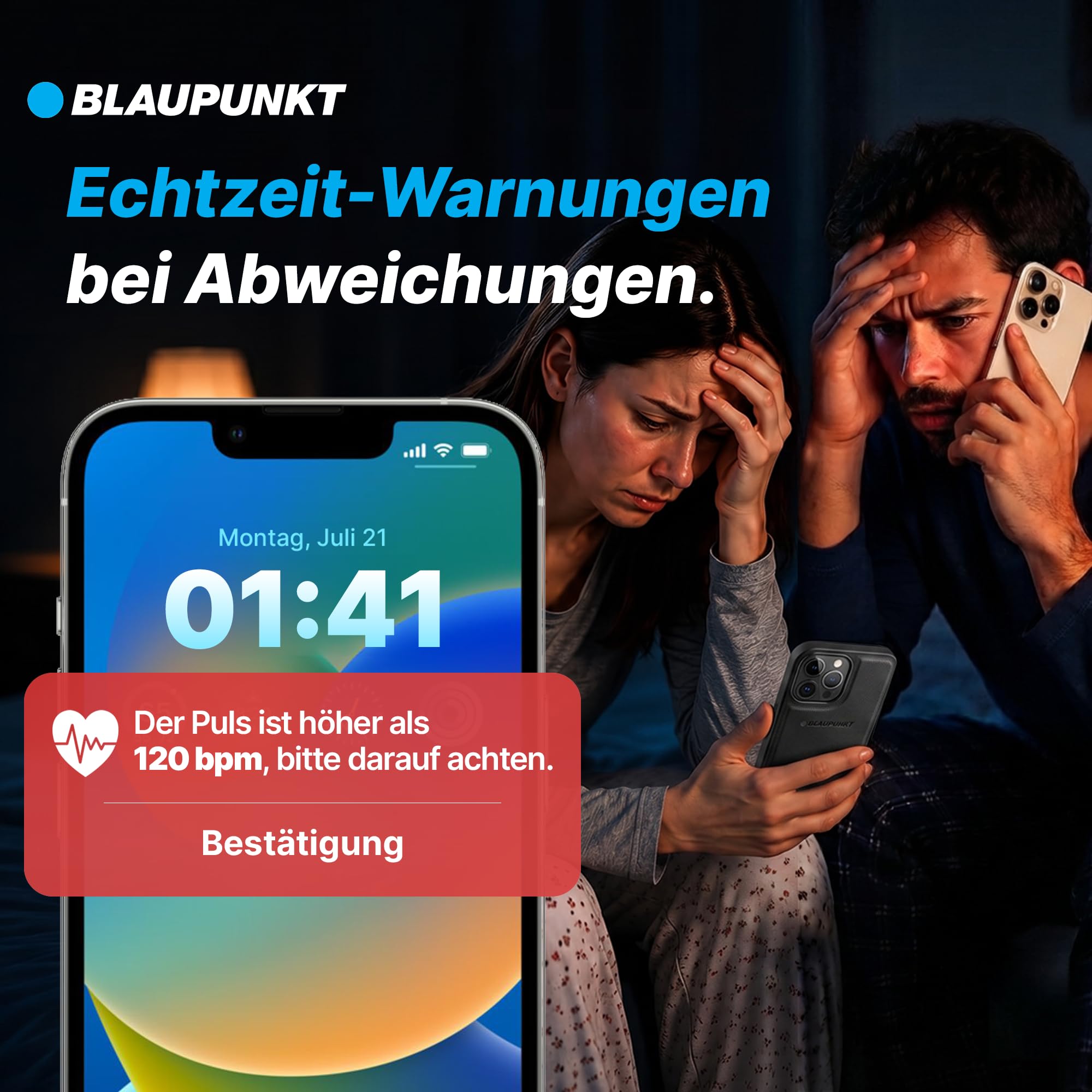 BLAUPUNKT [Test SEHR GUT, Note 1.0 BodyTag Gesundheitstracker mit Fieberthermometer & Alarm für Senioren & Erwachsene, Pflege Zubehör, Alternative zu Gesundheitsuhr & Armband