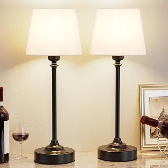 Cordless Table Lamps Rechargeable Set - 2 Pack Black 4000mAH Battery Operated Lamps for Decor, 3000K Stepless Dimming Touch Control Wireless Lamps for Bedroom, Dining Table, Living Room, White Shade