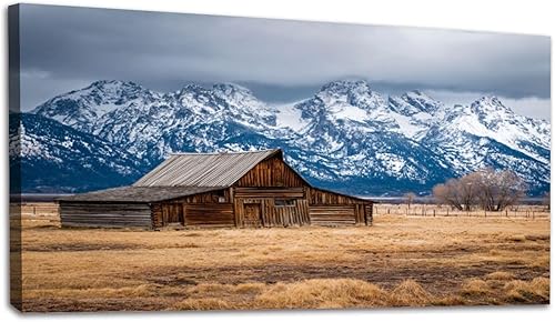 Miniatura 26 de 30"x 60" Canvas Wall Art Rustic Mountain Farmhouse Vintage Wyoming Grand Teton Framed Pictures Painting Print Large Wall Art for Living Room Bedroom