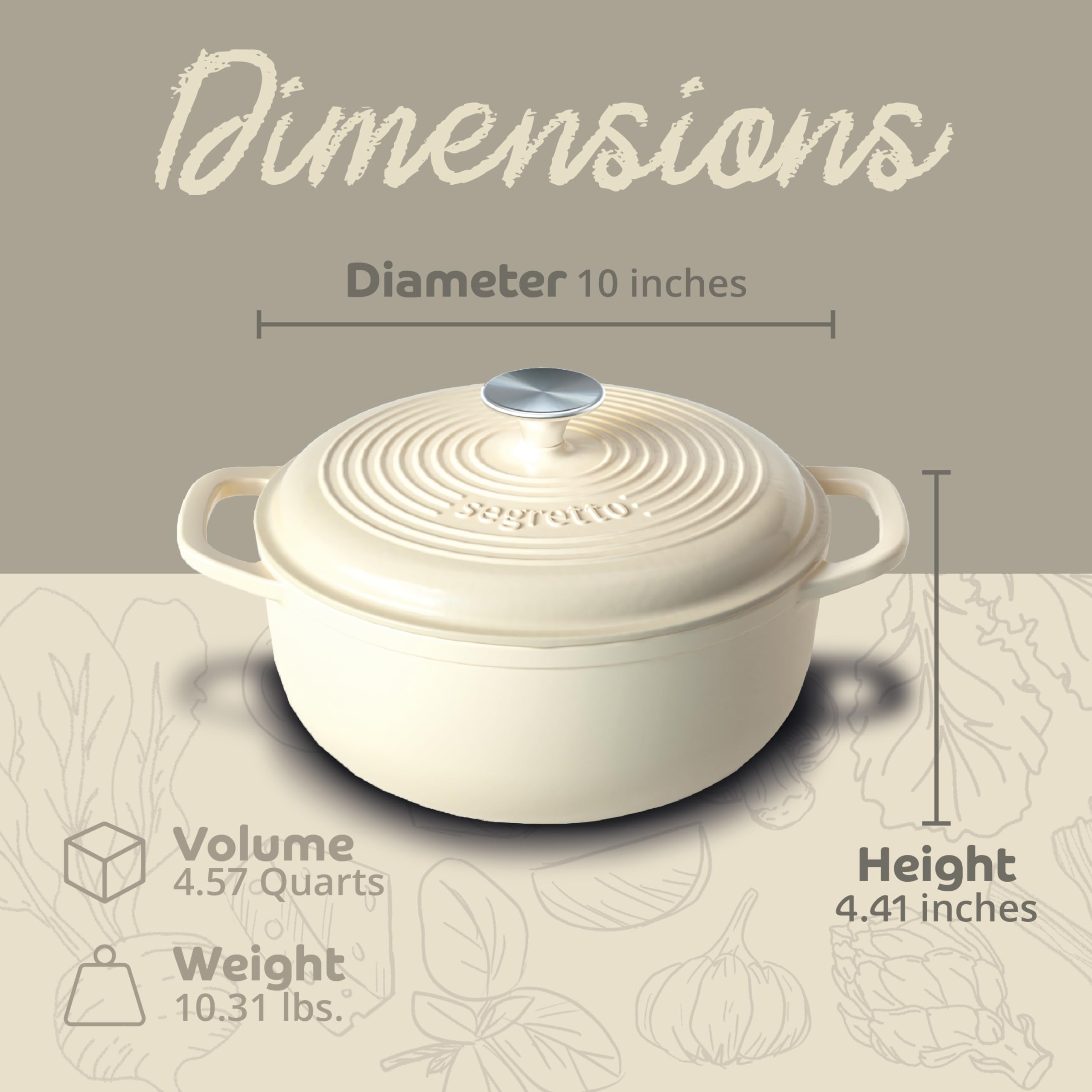 Segretto Cookware Pentola in ghisa smaltata con coperchio da 4,57 litri