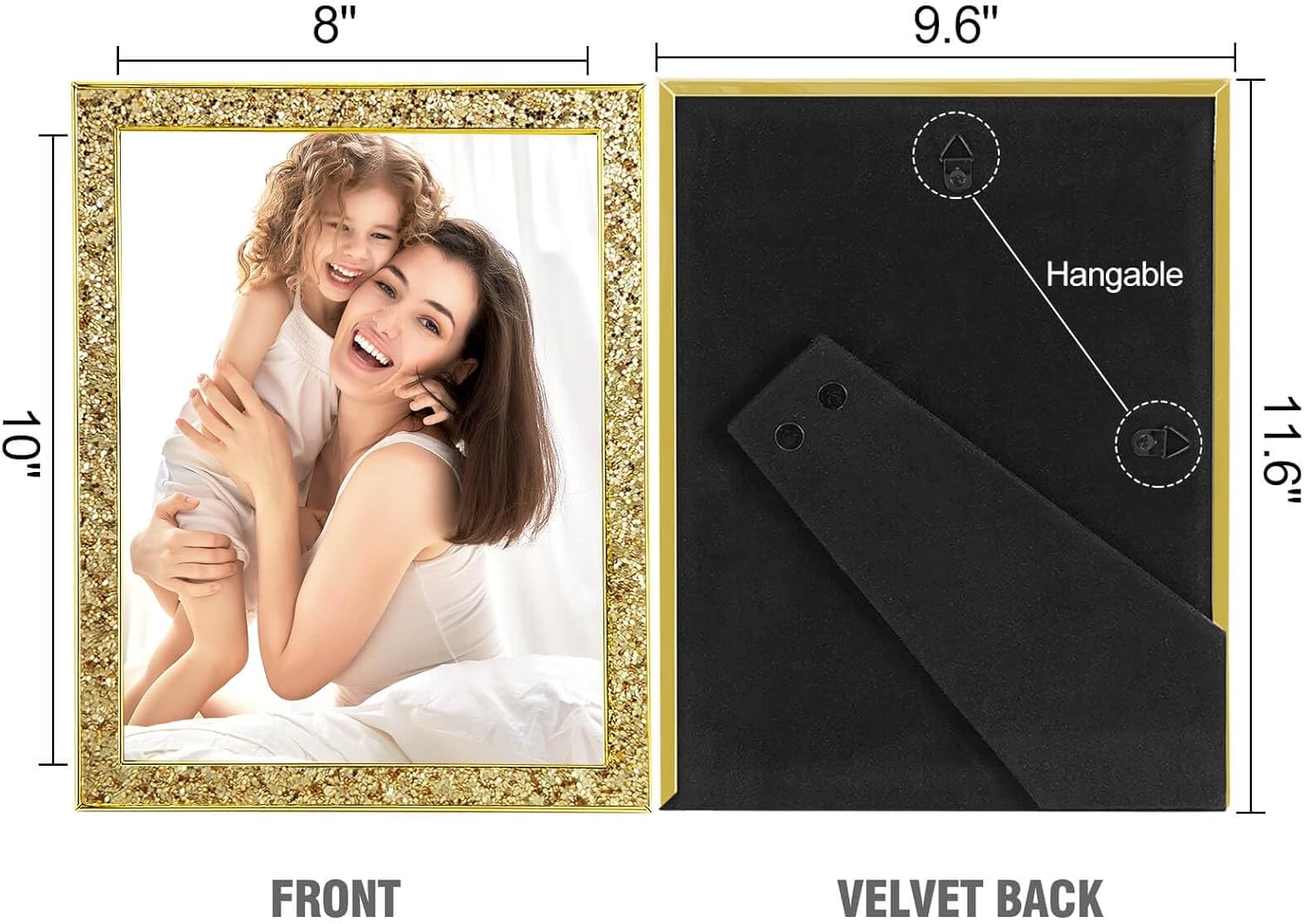 HIKWADERY 8x10 Picture Frame Glitter, Gold Bling 8 by 10 Photo Frames with HD Real Glass, for Wall or Tabletop Display, Family Friends Wedding Mother's Day Gift (8 x 10, Gold)