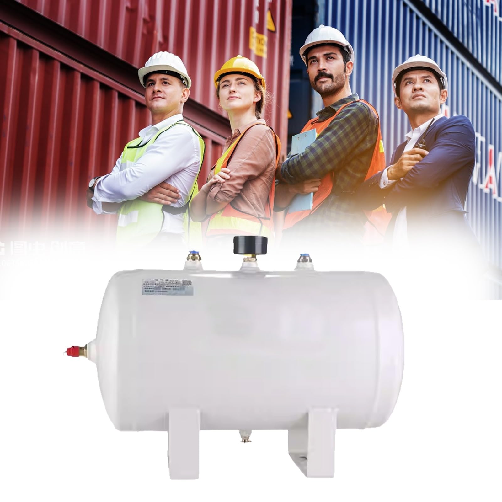 Air Compressor Reservoir Tank White High-Pressure Air Tank for Industrial Use, 1 3 5 10 15 20 30 Gallon Portable & Rust-Proof Compressed Air Tank, with Gauge & Drain Valve(25 L/6.6 Gal)