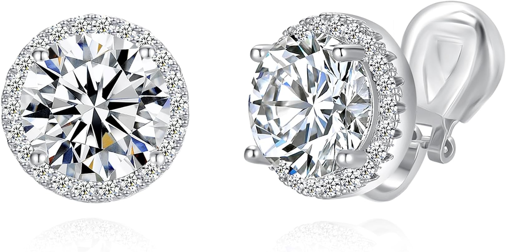 10MM Cubic Zirconia Crystal Clip On Stud Earrings Round Non Pierced Earrings for Women